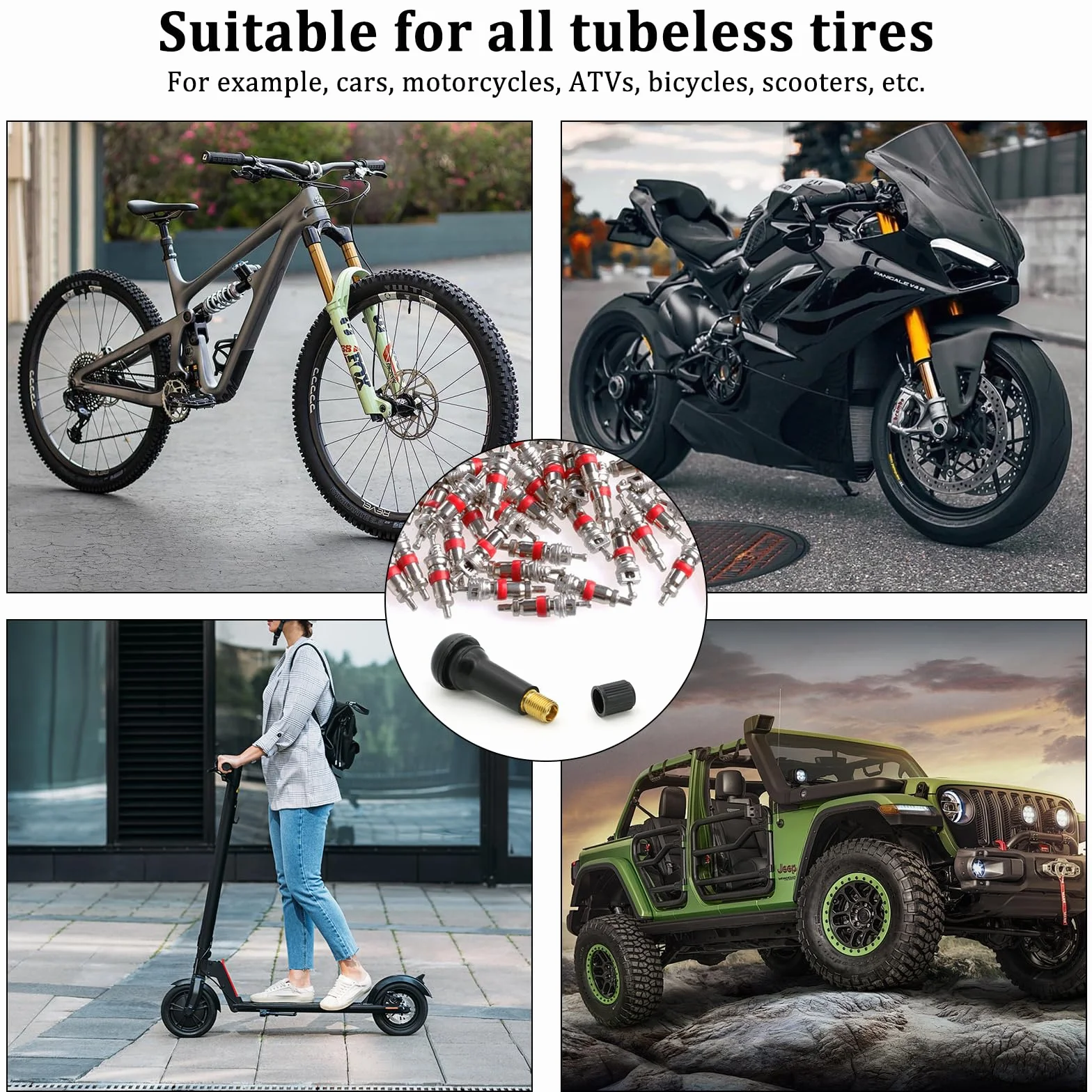 TR414 Valvole in Gomma Snap-in 30 Pezzi + 60 Pezzi Nuclei Valvola Auto Tubeless Valvola pneumatici Nero