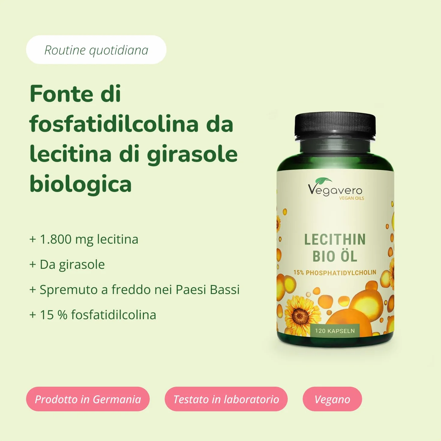 Vegavero® 1800 mg Pura Lecitina di Girasole 120 Capsule Vegan