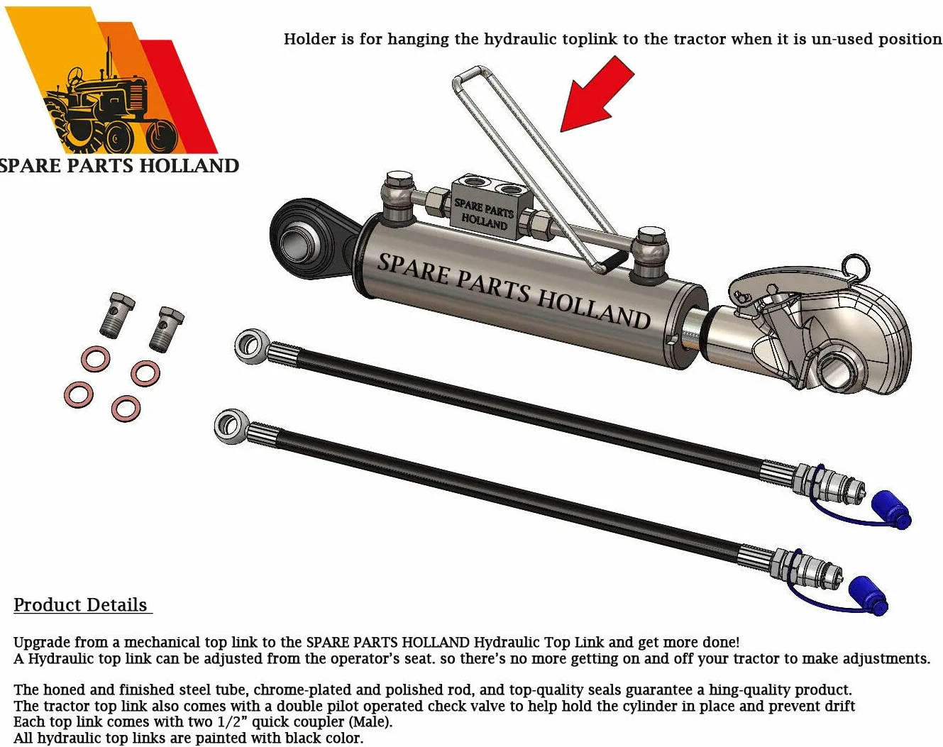 Terzo punto idraulico per trattore CAT 1, Gancio di cattura 17 15/16" - 24 7/32", Bloccaggio Tubi Stroke 6 5/16"