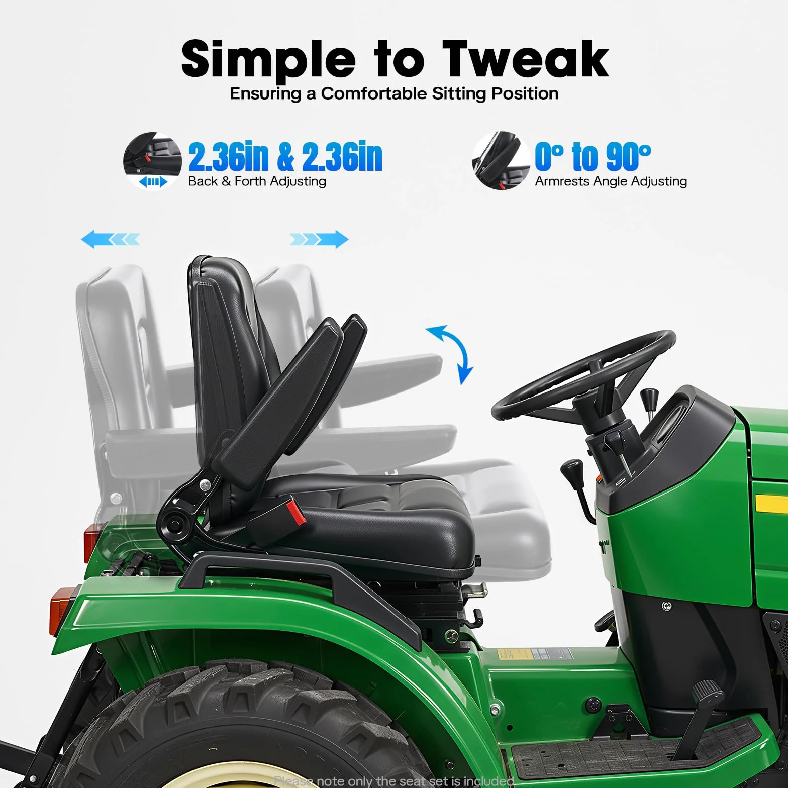 Sedile universale per trattore con bracciolo, sedile di traino regolabile a 35-180°, cintura di sicurezza, sedile ergonomico per trattore, carrello elevatore, ATV ed escavatore