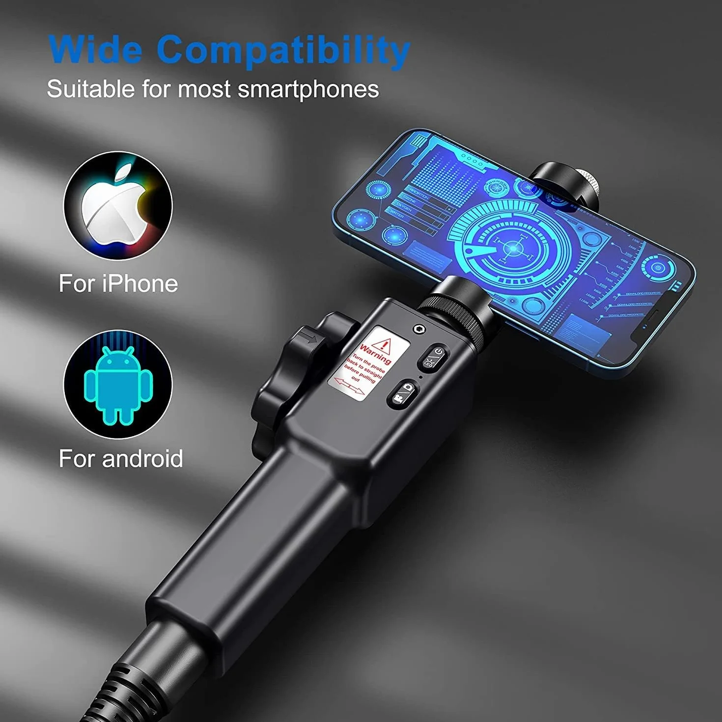 Ralcam Telecamera Endoscopica Industriale 1080P 8.5mm Boroscopio Snake 180° 2m Cavo Semirigido 8 LED Regolabili per iOS Android