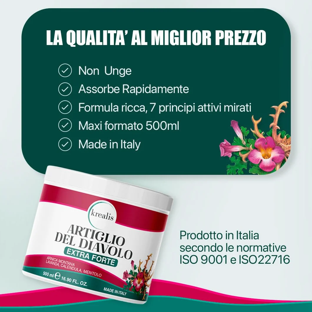 Artiglio Del Diavolo Forte 500ML Pomata Antinfiammatoria Crema per Dolori Articolari e Muscolari