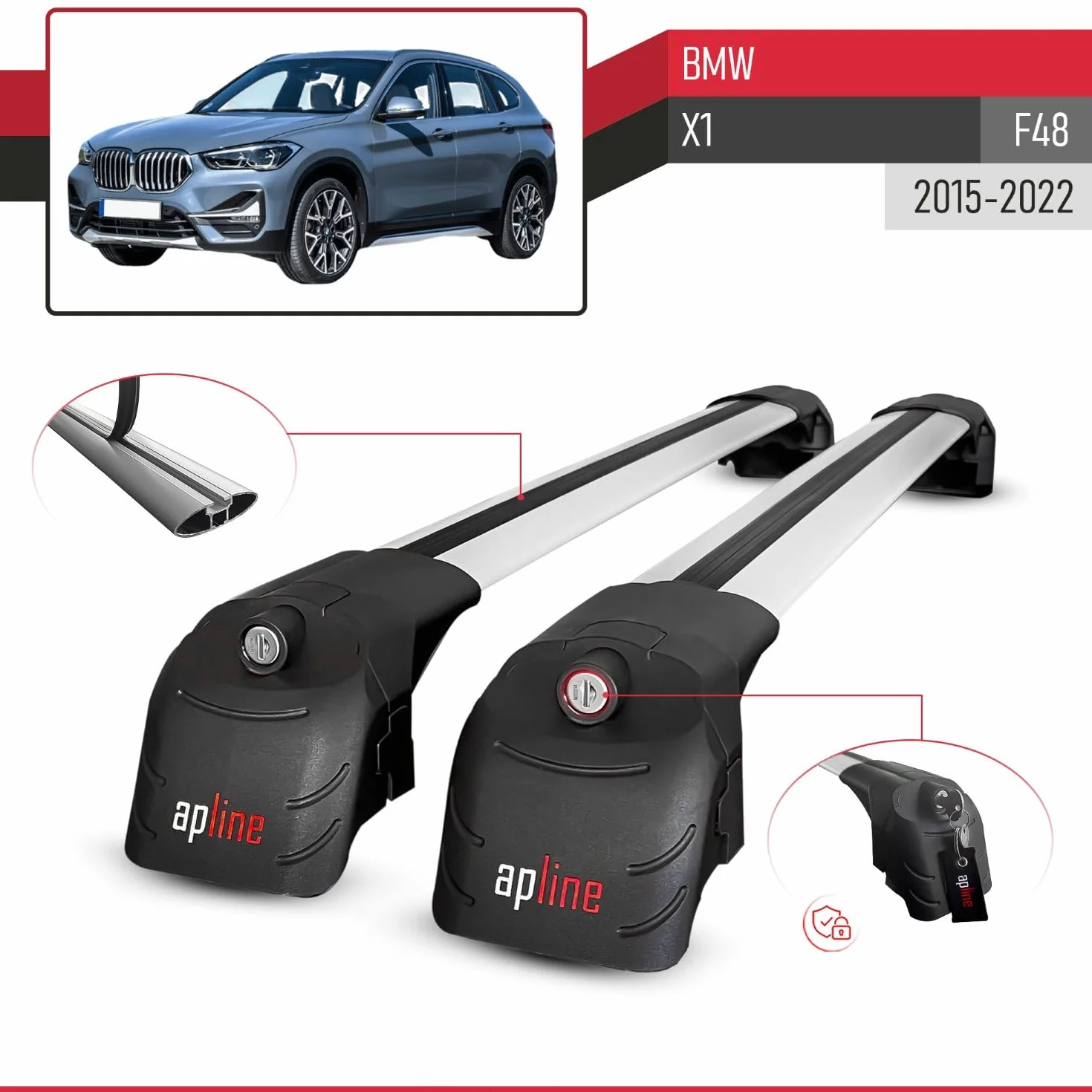 Compatibile con BMW X1 (F48) 2016-2022 ACE-2 Barre Tetto Portapacchi Auto Barre Portatutto Grigo Alluminio 2 Barre