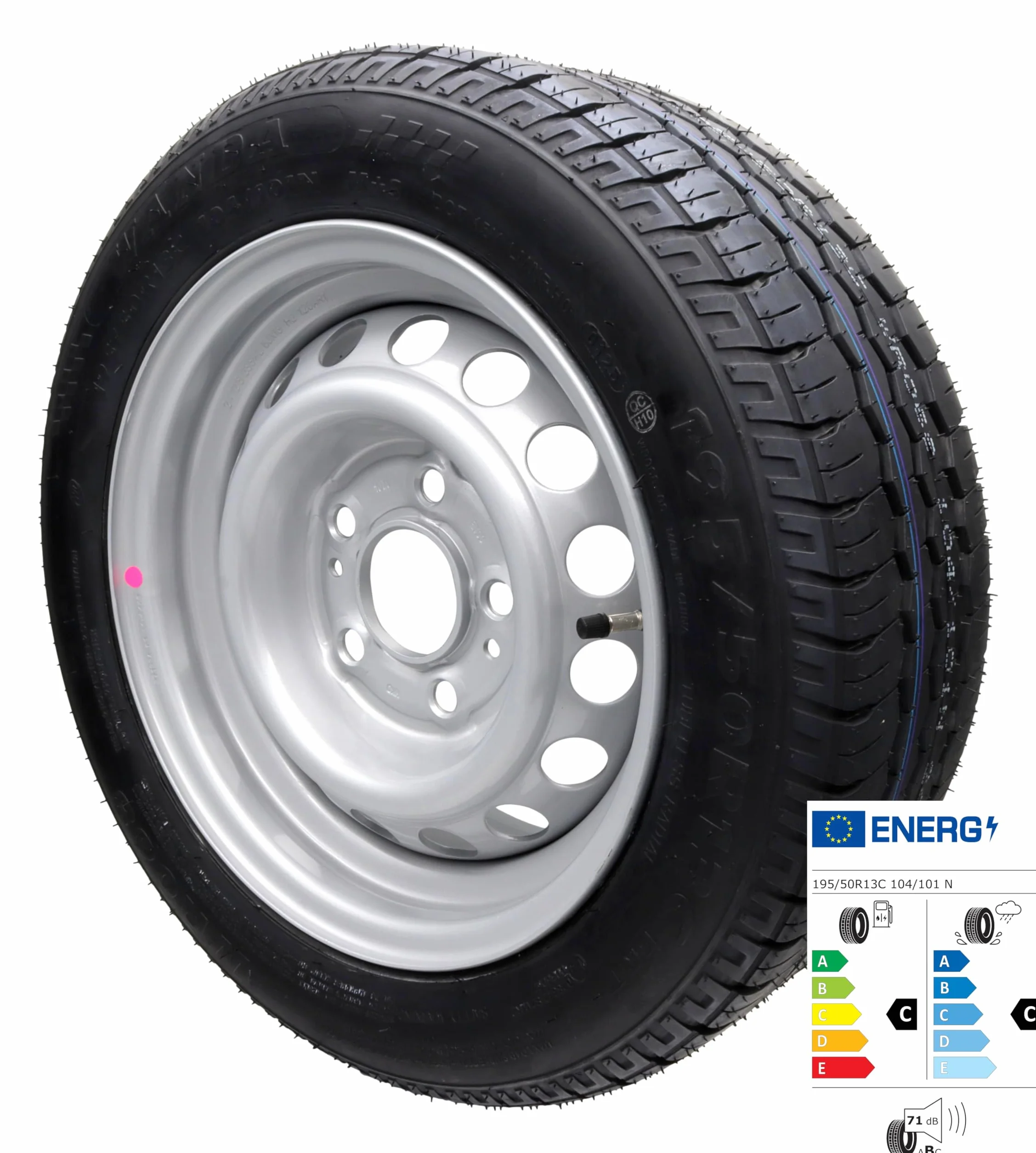 trailer parts4u Ruota completa 195/50 R 13 C per rimorchio + caravan, Pneumatici per camion su cerchione a 5 fori 6J x 13H2 ET30 LK 112 x 5, Acciaio (Steel)