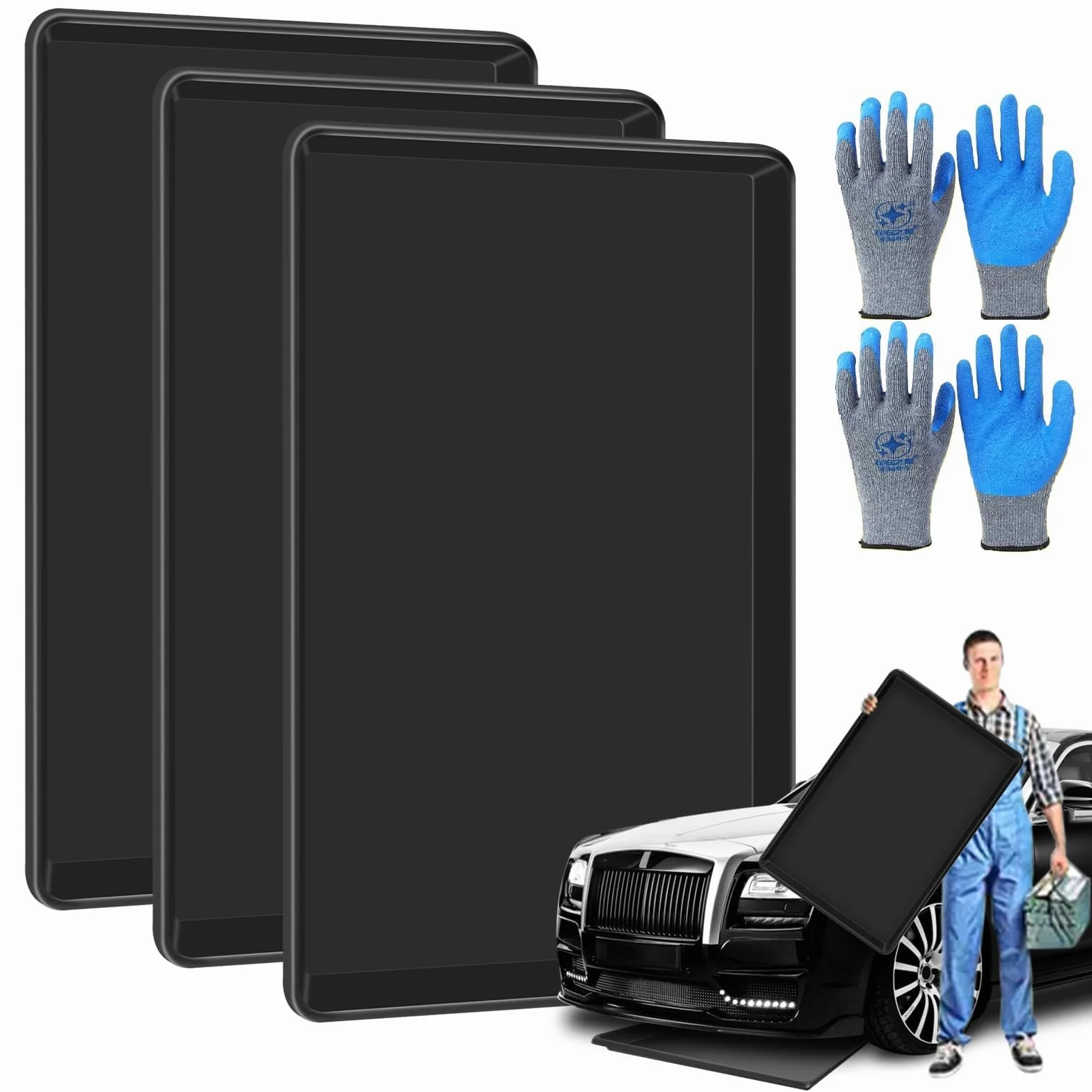 Poweka 3 Vasca di Raccolta per Auto, 90 x 60 x 4 cm, Vaschetta Dell'olio del Telaio Universale, Vasca Raccolta Olio Motore, Mantenere Il Garage Sicuro e Pulito