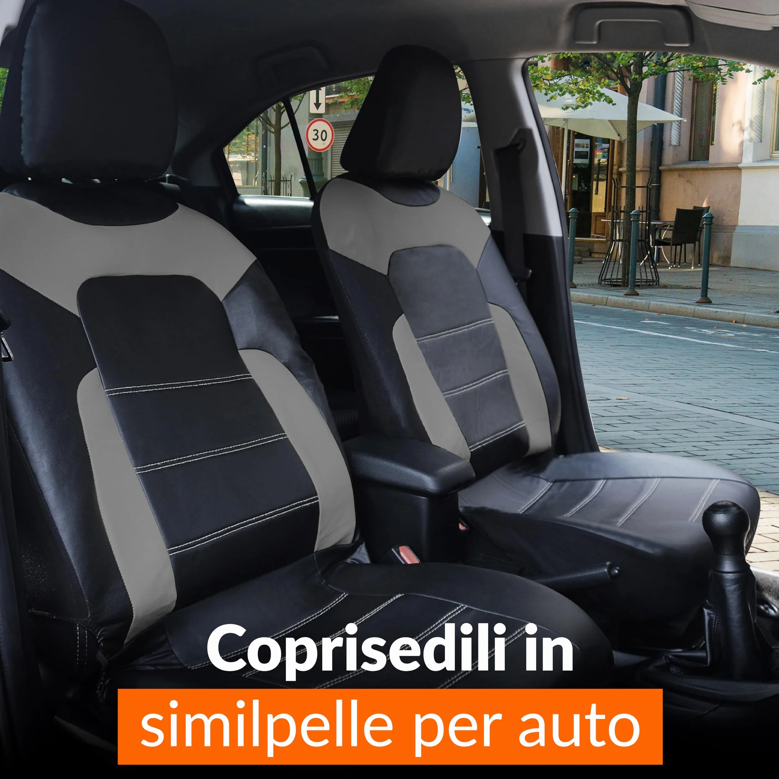 Coprisedili Auto Universali Ecopelle Grigio Set Completo Anteriore e Posteriore