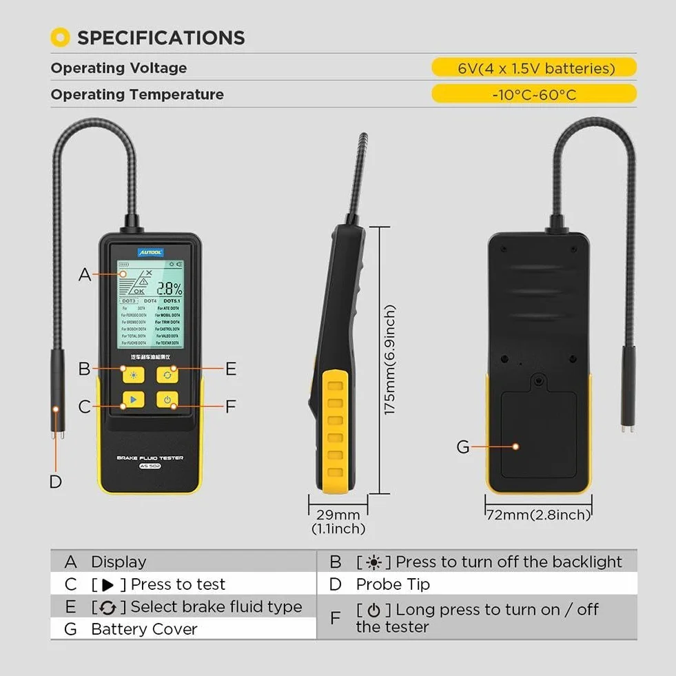 Tester di qualità dell'olio motore,Tester olio motore benzina e diesel,Strumento di analisi diagnostica ad alta precisione con sonda lunga, Display temperatura e trasmissione dell'olio, Schermo
