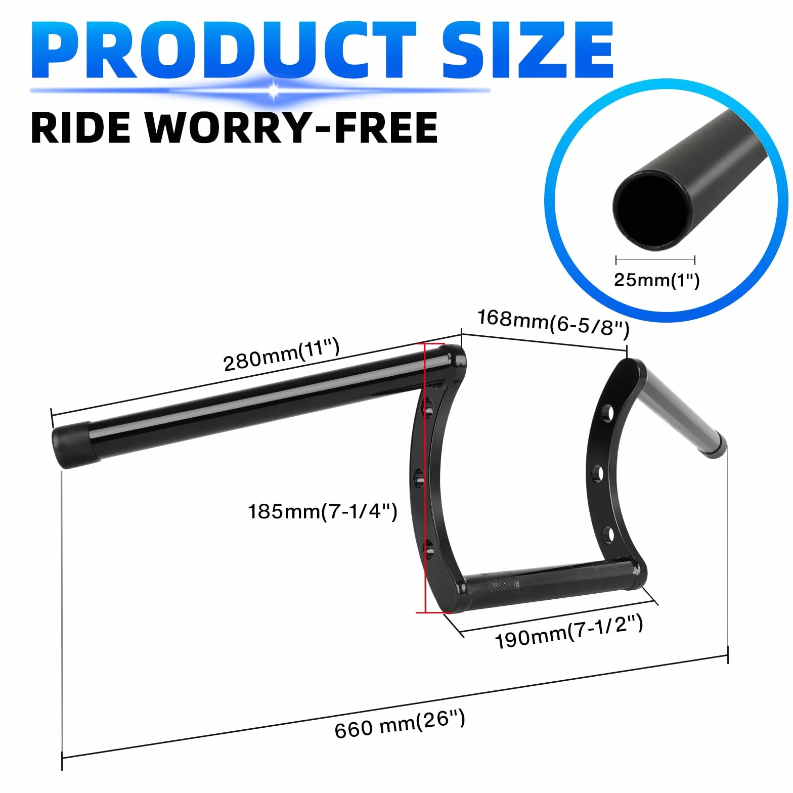 DREAMIZER Manubrio per Moto 25mm 1" Ape Hanger Compatibile Chopper Cruiser