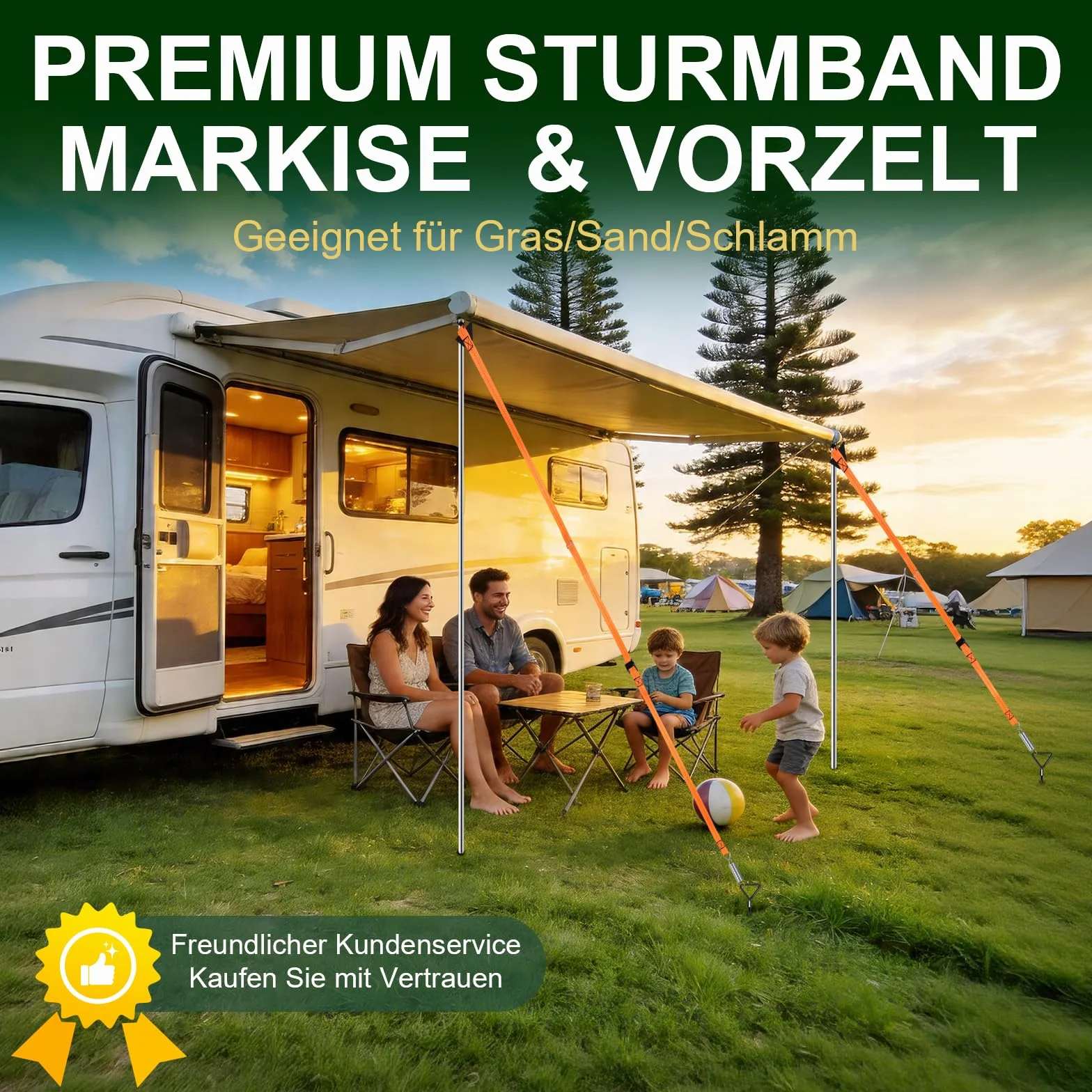 Zestaw antyburzowy do tendaliny Camper Roulotte z kotwami spiralnymi 39cm