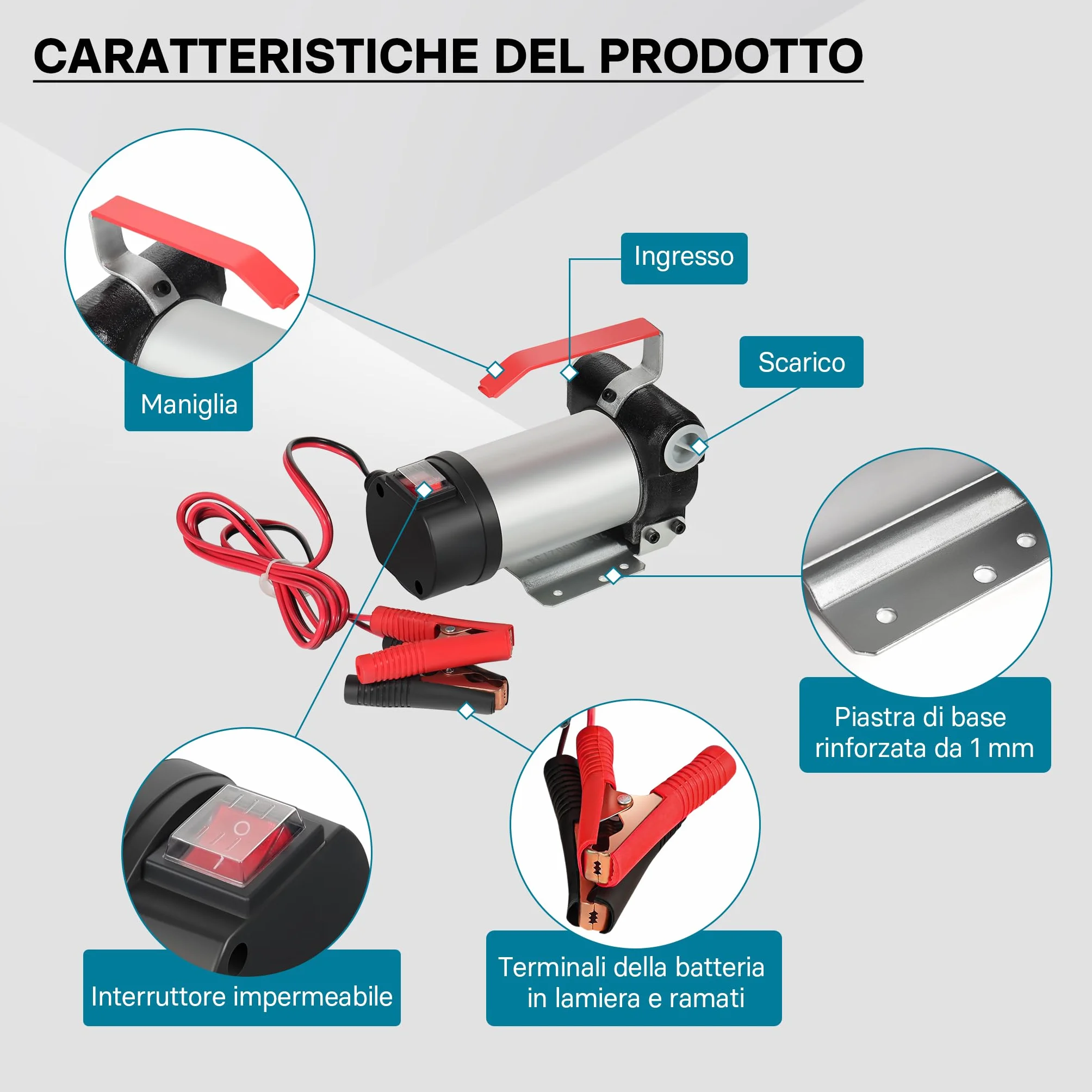 WilTec Pompa autoadescante per diesel gasolio 12 V 150 W 40 l/min