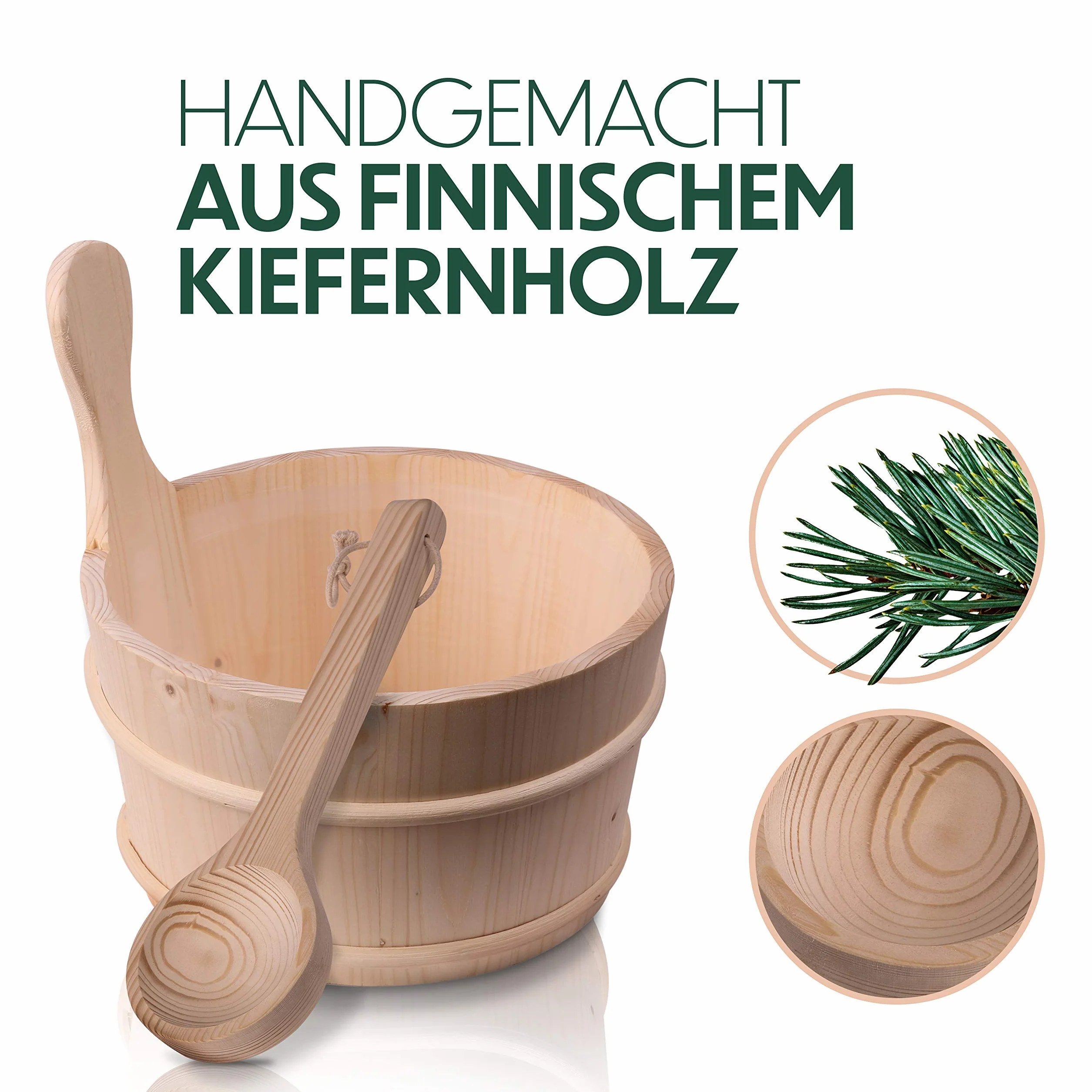 CozyNature Secchio Sauna in Legno di Pino Finlandese 4L con Mestolo