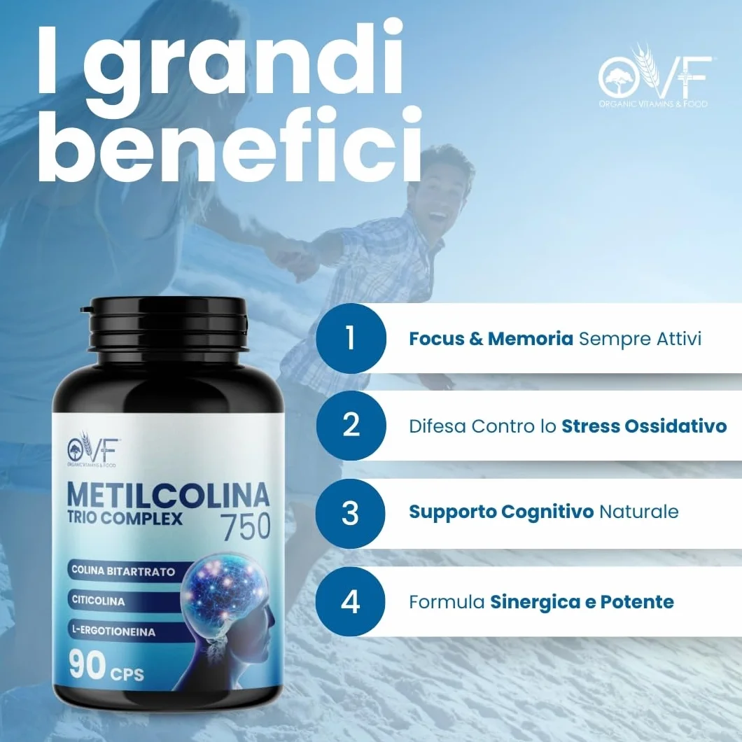 Citicolina Integratore Metilcolina Trio Complex 90 Cps, Supporto Funzioni Cognitive, Nootropico Colina Bitartrato Ergotioneina