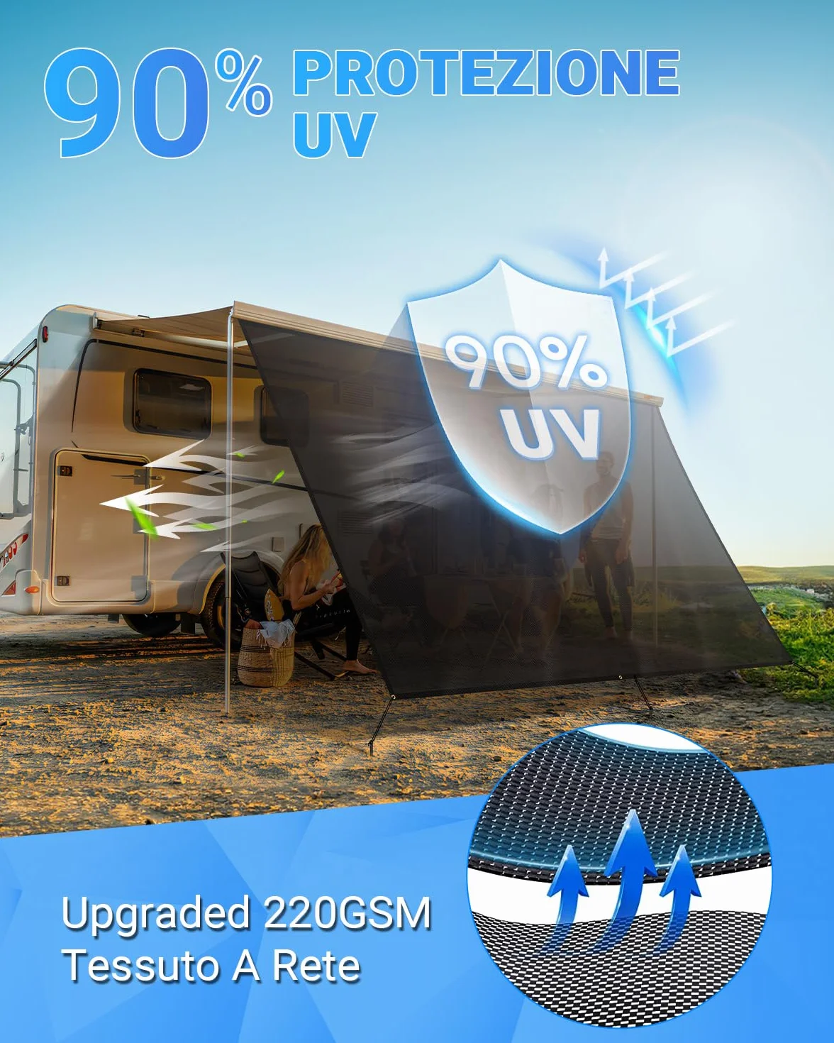 SUPAREE Parasole per Tendalino Camper 3,7 x 2,46m Protezione UV Privacy Maglia nera