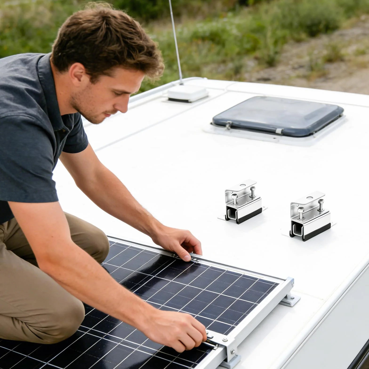 Set di 4 supporti per barre portatutto: in acciaio inox ad alte prestazioni, kit di montaggio per camper, impianti fotovoltaici
