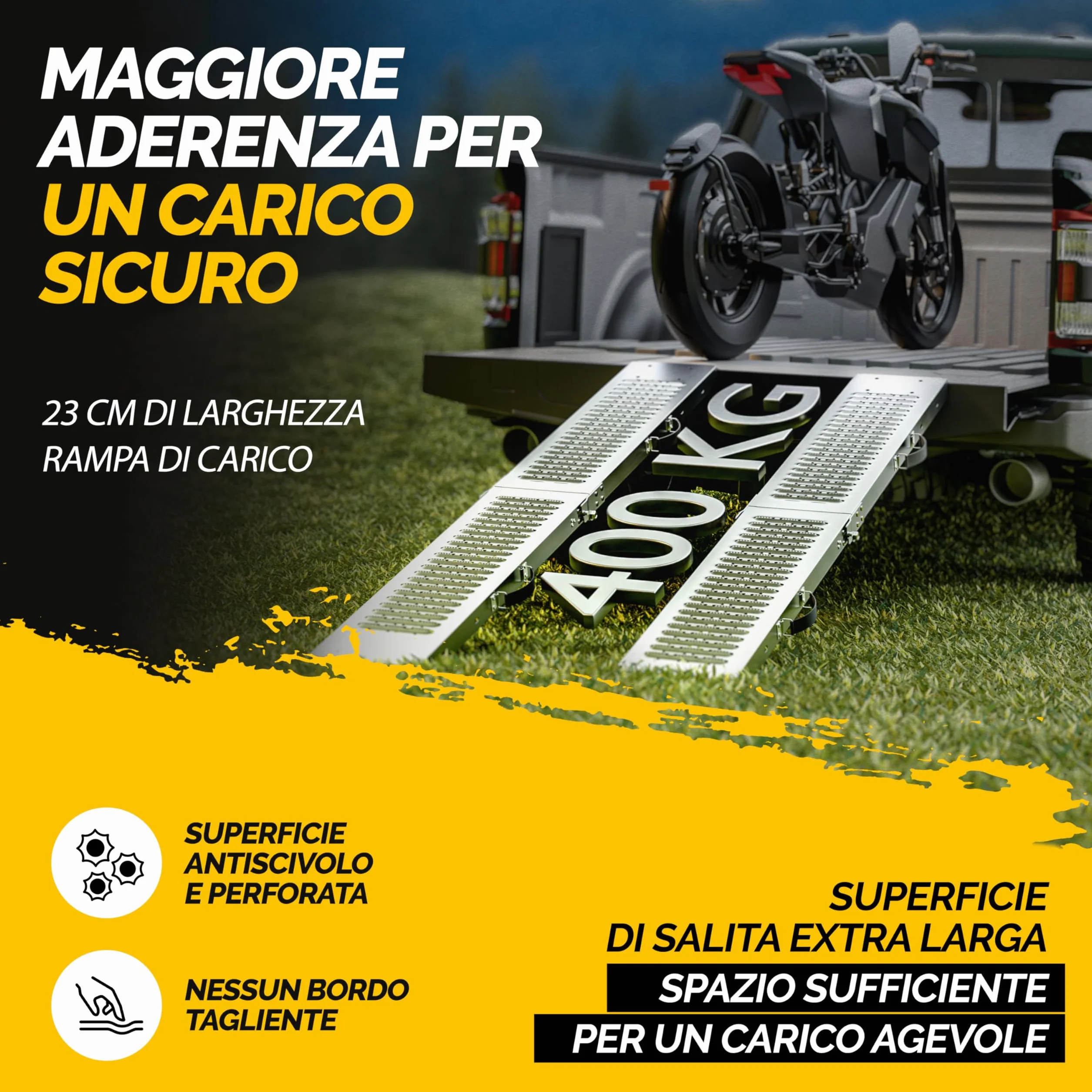Monzana 2x Rampa di Carico Pieghevole Max. 400kg Acciaio Zincato Antiscivolo Pedane Moto Quad