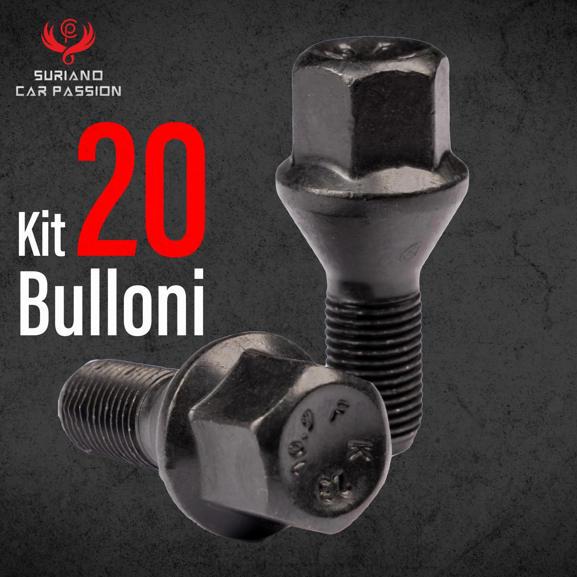 Kit 20 bulloni ruota neri Compatibili con Jeep Renegade dal 2014 e Compass solo dal 5/2020 in poi ruote cerchi in acciaio e in lega Farad