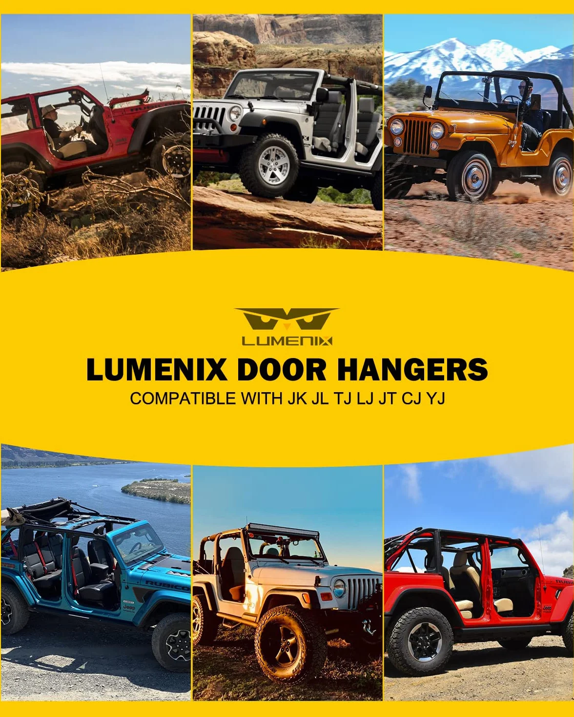 Lumenix Staffa per porta resistente montaggio a parete rimovibile compatibile Jeep Wrangler JK JKU JL JLU CJ YJ TJ LJ JT motivo bandiera americana confezione da 4