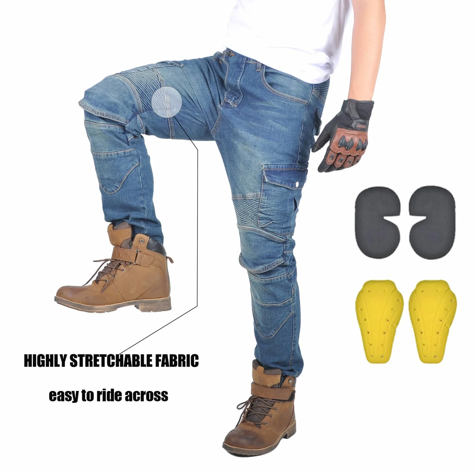 Pantaloni Moto Uomo con Protezioni Jeans Elastico Invernale Estivo