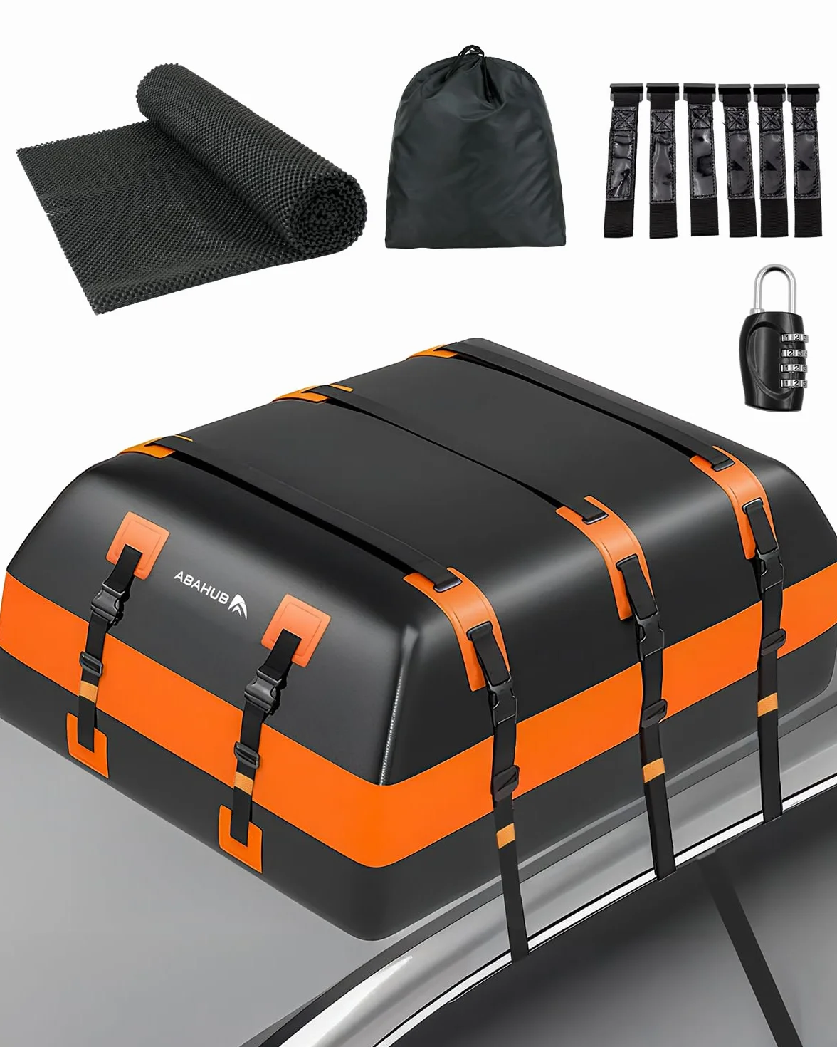 Abahub 850L Box da Tetto Impermeabile Universale,Materiale Impermeabile 840D,Con Ganci per Portiere+Tappetino Antiscivolo,Compatibile con Portabagagli Esistente e non,Grande Spazio Anti-Graffio