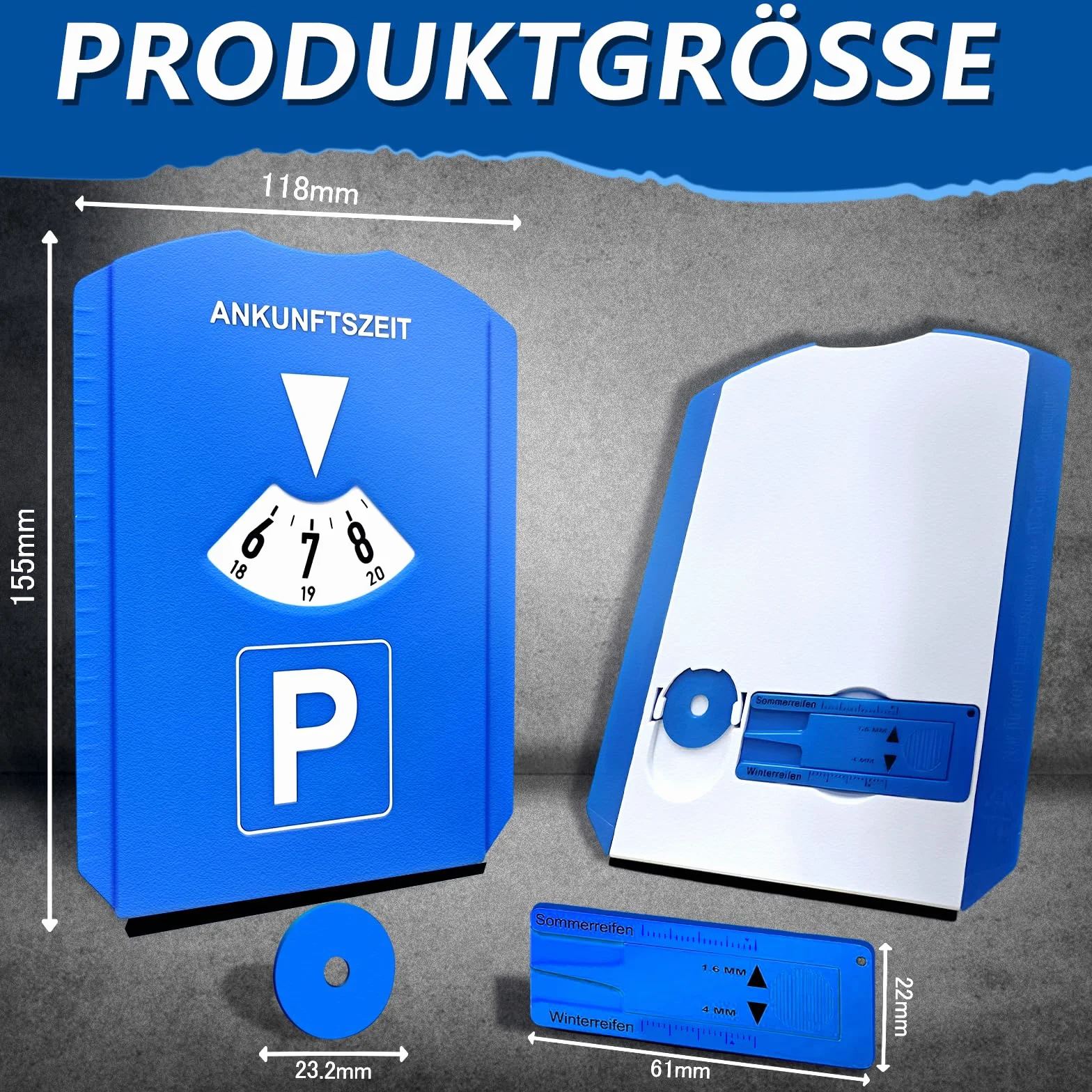 kinoco Parkscheibe mit Eiskratzer 2 in 1 Parkuhr Auto Motorrad Winter Eiskratzer Profiltiefenmesser