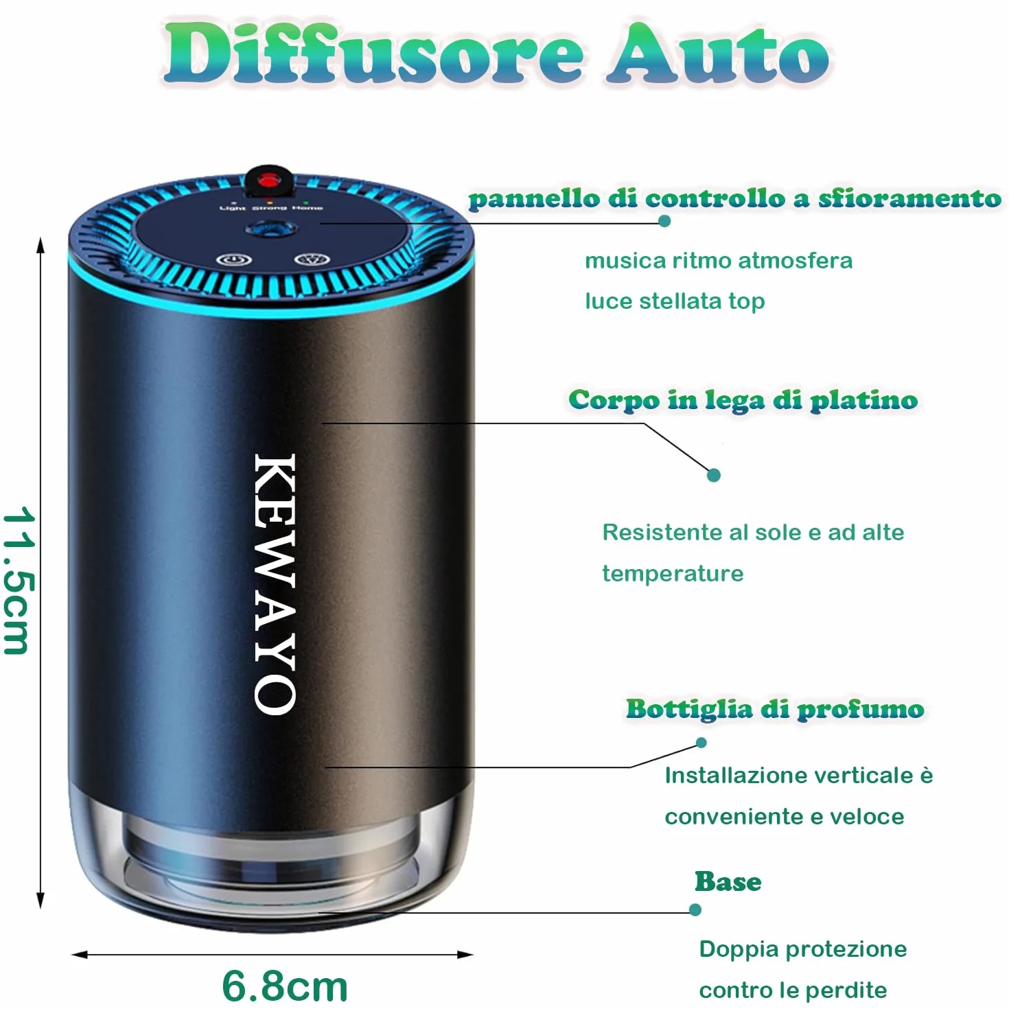 Diffusore d'Aromi Portatile 50ml LED Stellata Ricaricabile USB per Auto e Ambienti