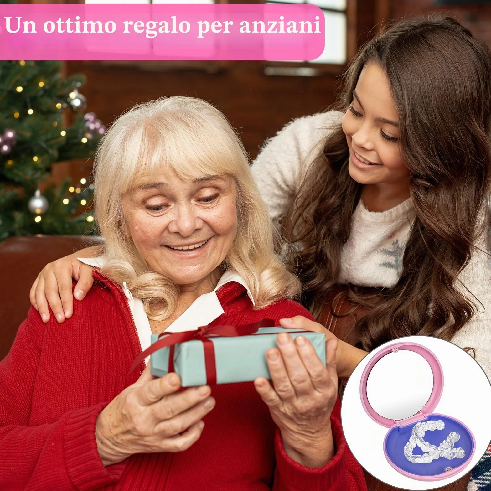Scatola per apparecchi dentali con strumento rimozione allineatori e masticatore invisibile Rosa+Blu 2 Pezzi