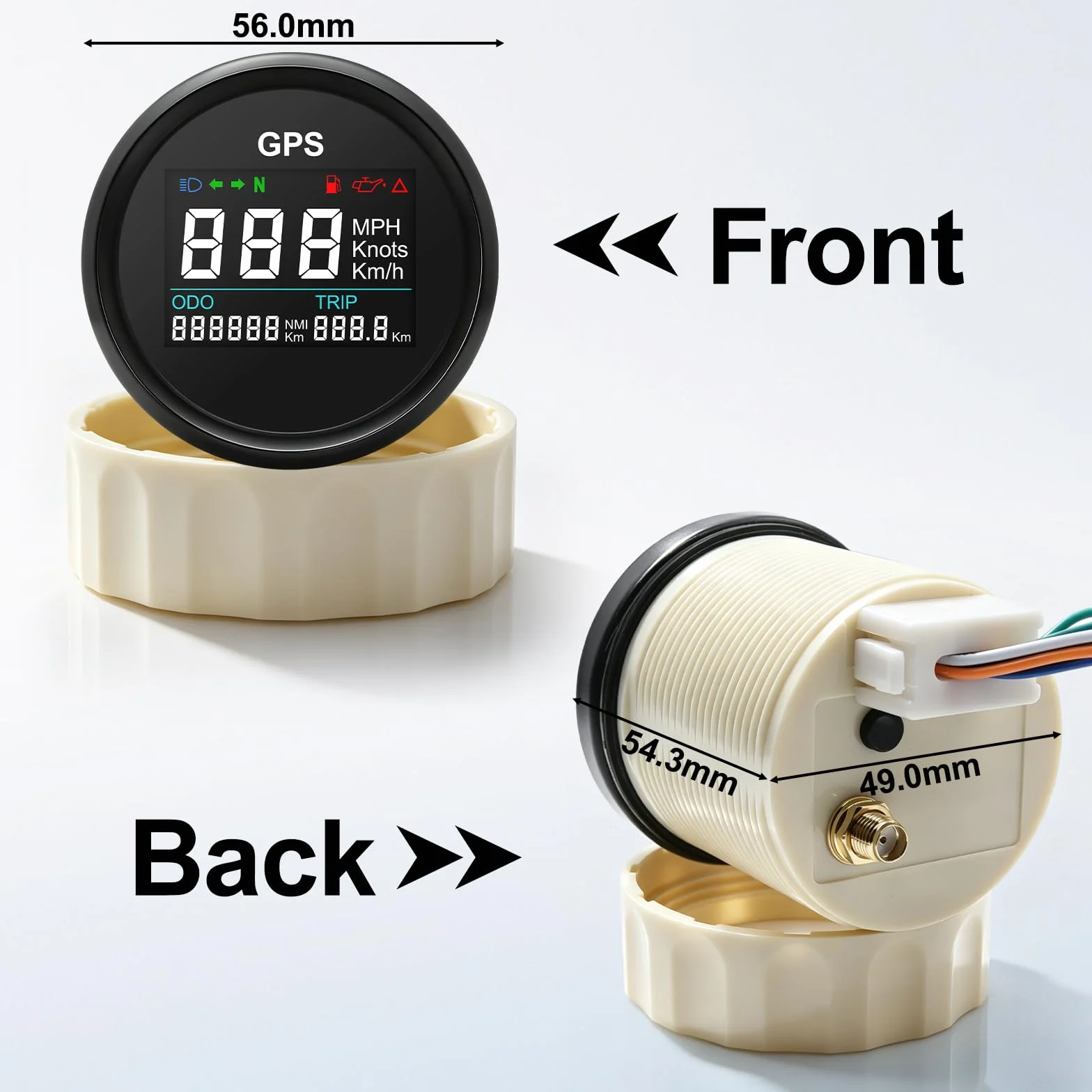 Geloo Contachilometri Tachimetro GPS, indicatore di velocità regolabile digitale impermeabile da 52 mm per camion moto barca auto (Nero)