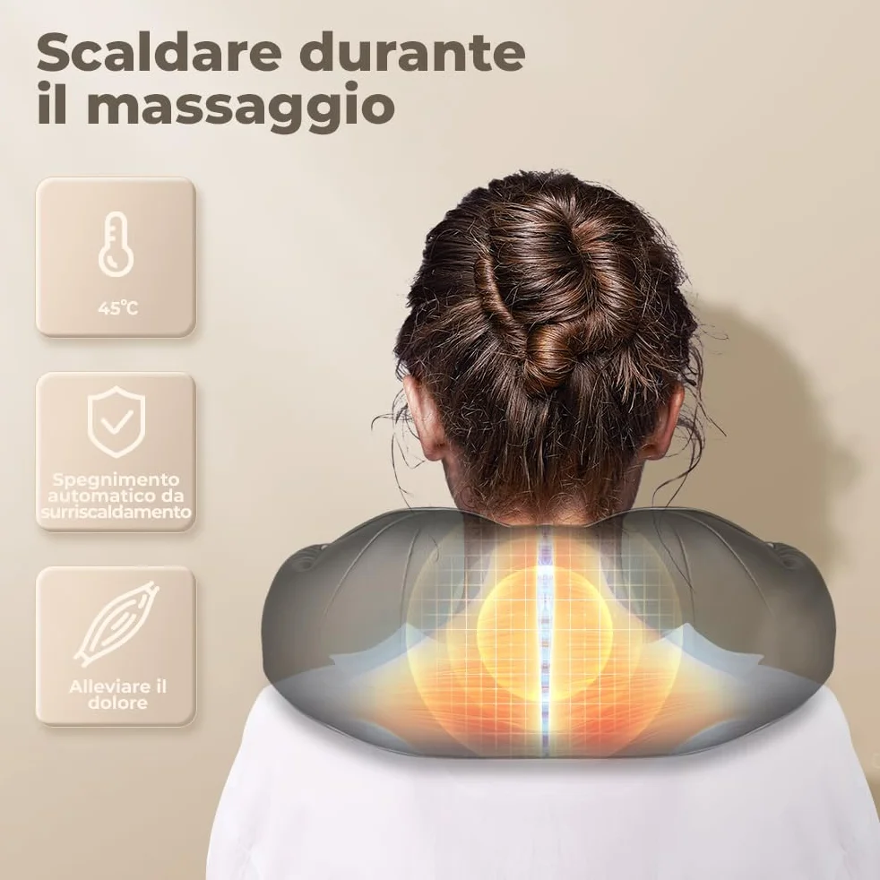Massaggiatore Shiatsu 4D Collo Schiena Piedi 3 Velocità Riscaldamento Cambio Direzione Nero PU-Leder