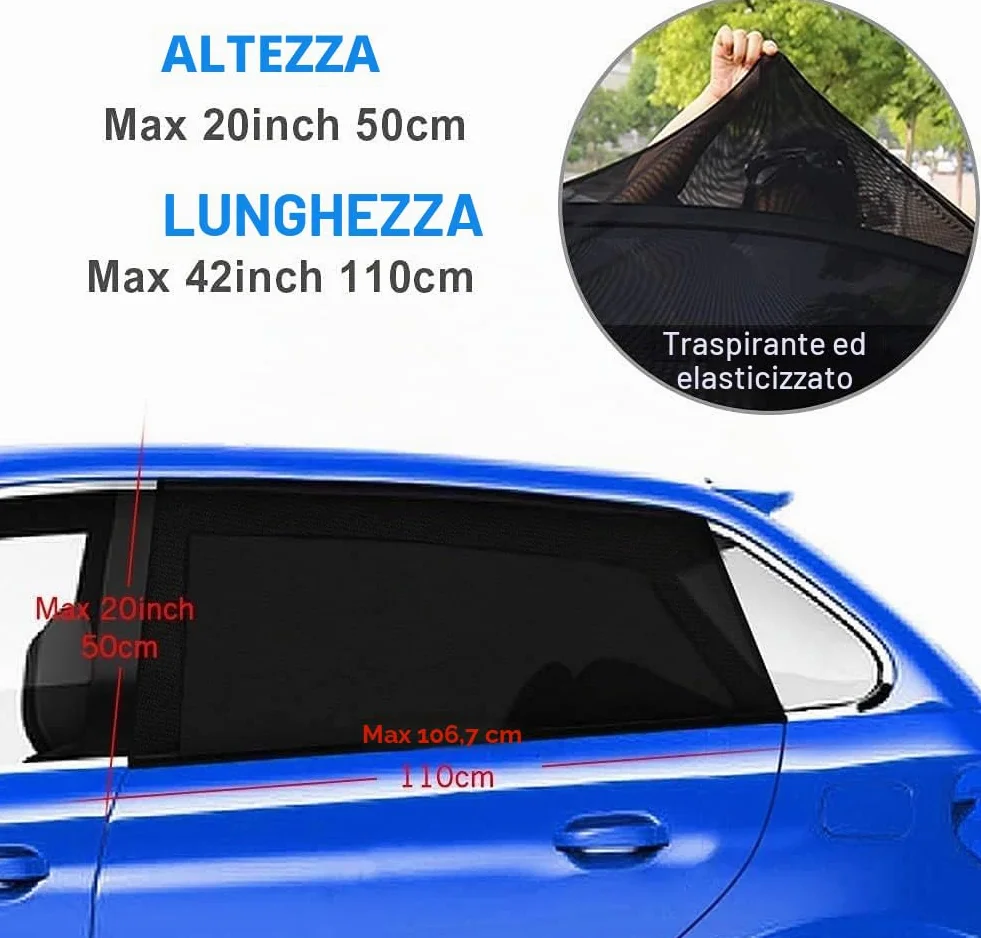 Tendine Parasole Auto Bambini 2 Pezzi, Tende Oscuranti Vetri Auto Protezione UV Rete Traspirante