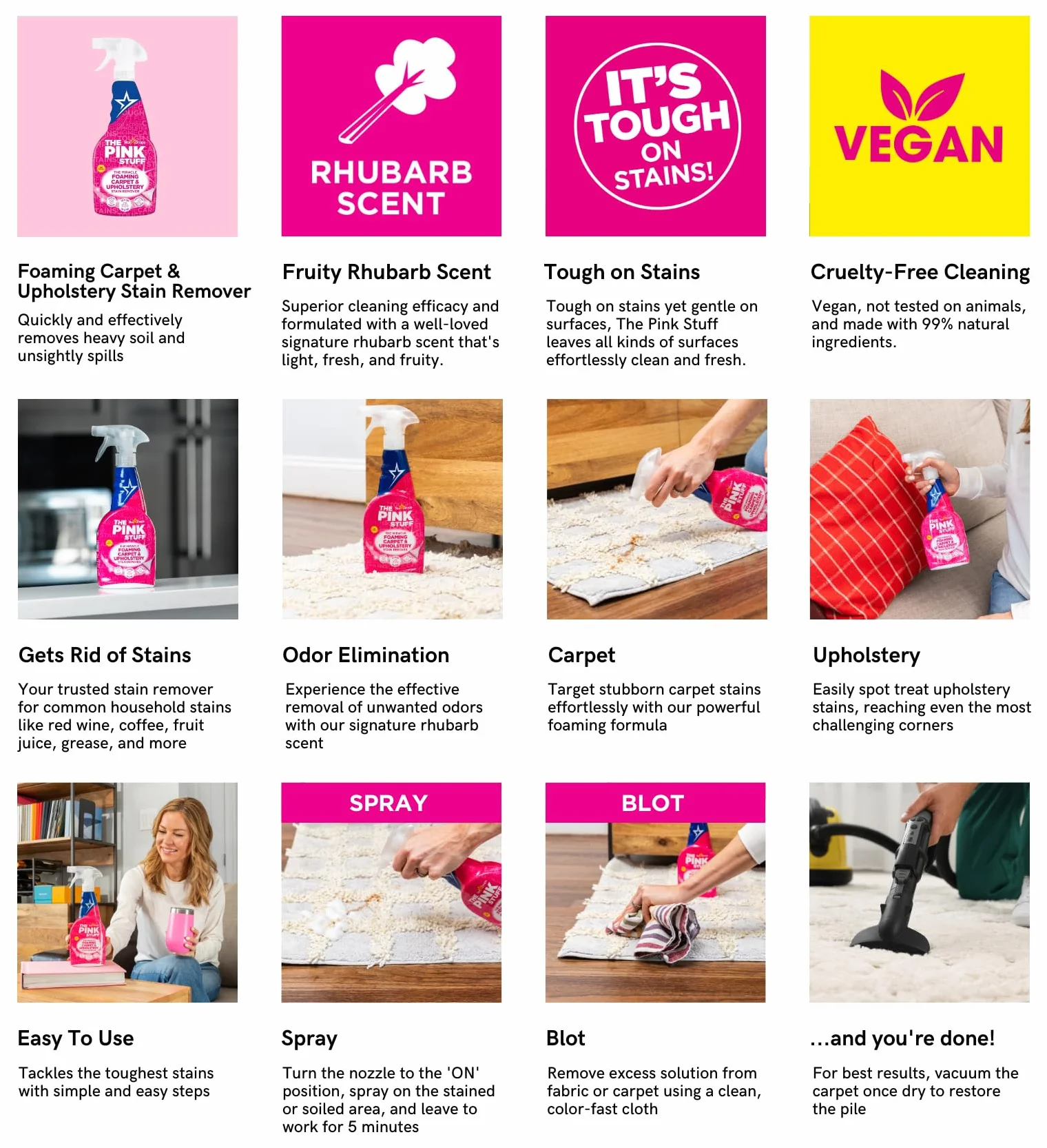 The Pink Stuff Miracle Smacchiatore in Schiuma per Tappeti e Tappezzeria, Formula Oxi