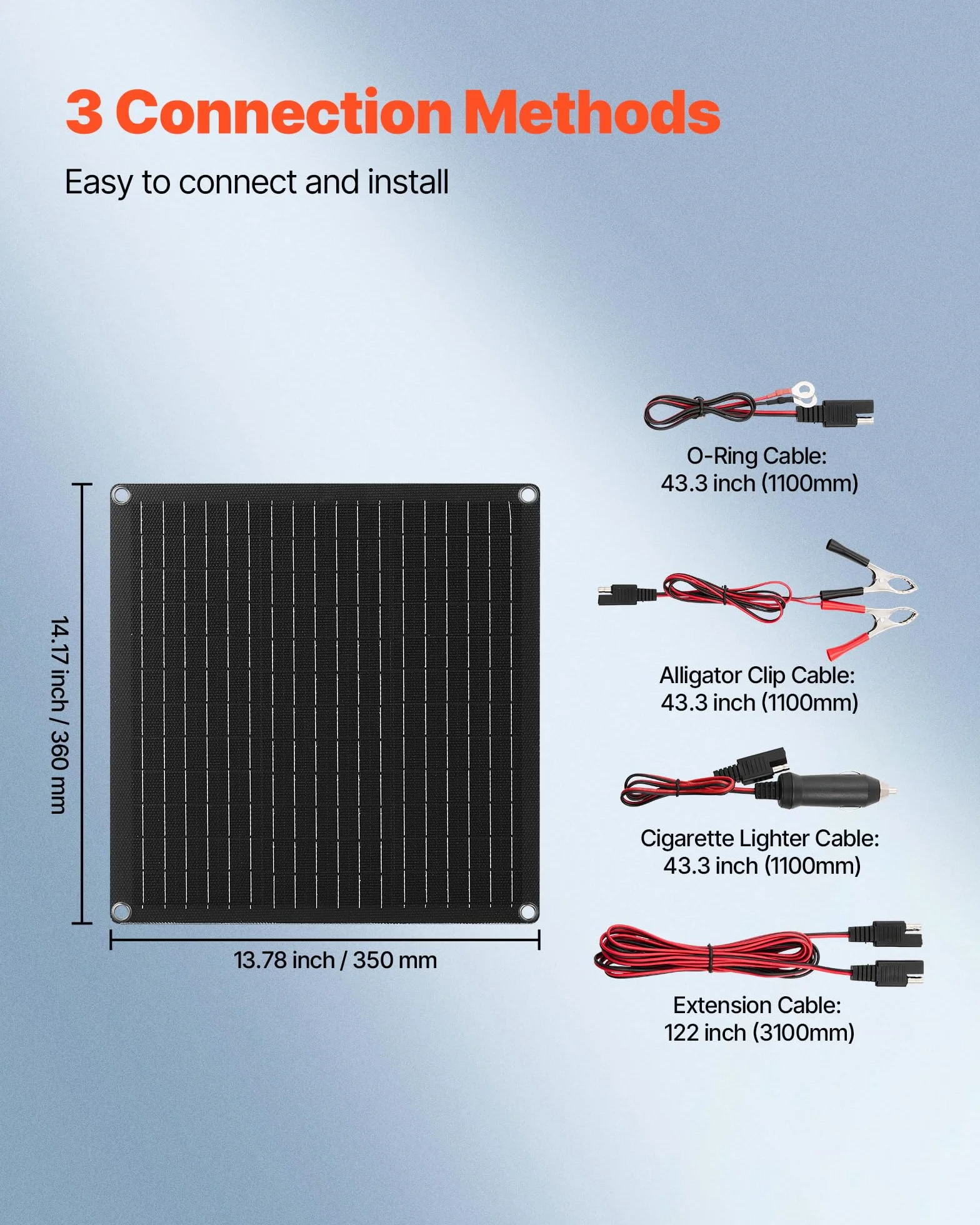 VEVOR Caricabatteria Solare da 20 W 12 V, Caricabatteria Solare con Regolatore Integrato 3 Cavi di Collegamento, Impermeabile IP67, Portatile per Camper, Auto, Moto, Barche, Furgoni, Roulotte