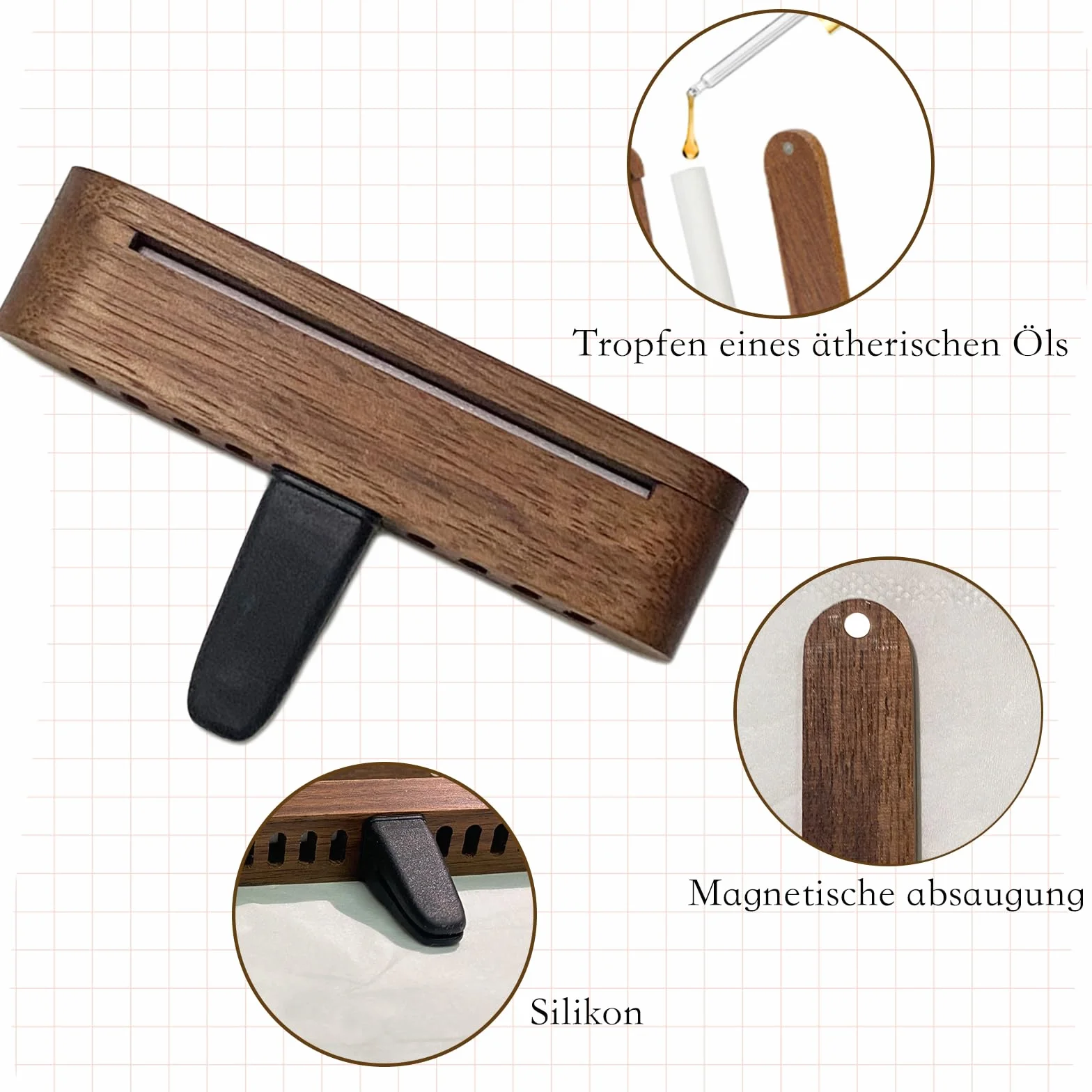 Diffusore di Olio Essenziale per Aromaterapia 2 Pezzi, Clip di Sfiato, con Pastiglie di Ricarica 8PCS