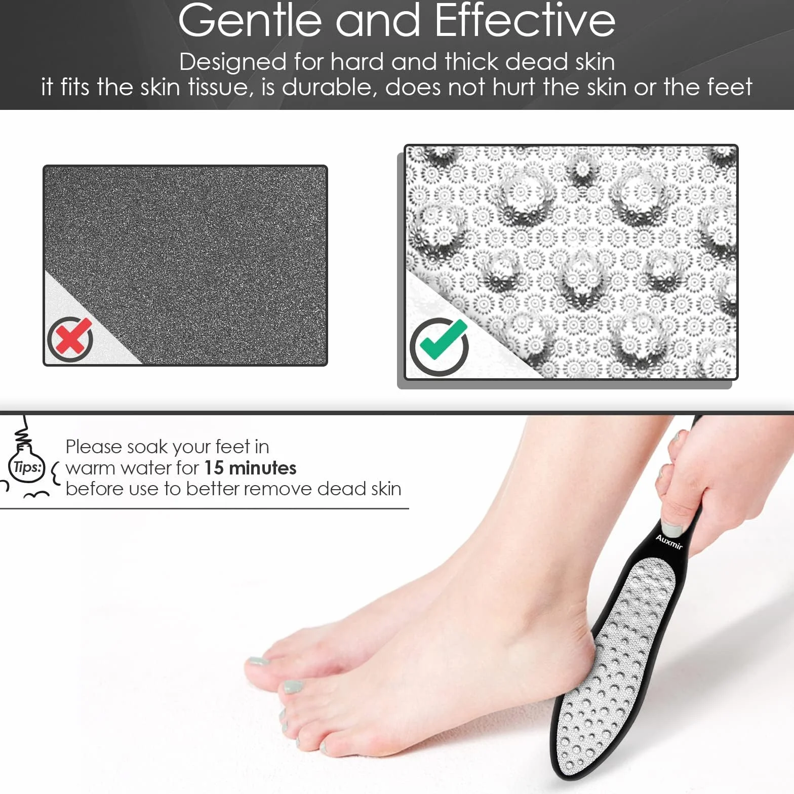 Auxmir 3in1 Raspa Piedi Professionale in Acciaio Inox, Lima Piedi Talloni Impermeabile, Antiruggine, Pedicure Professionale