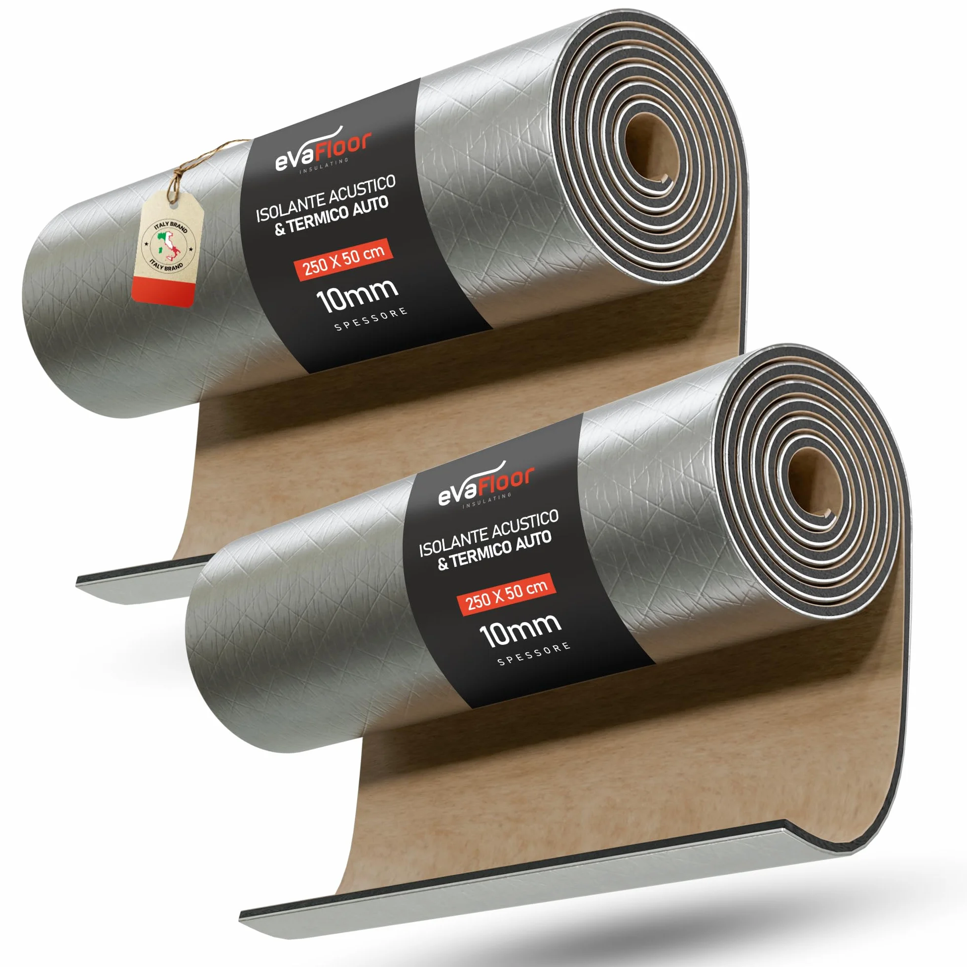 Pack 2 Isolante Termico Adesivo 250 x 50 cm – Spessore 10 mm | Insonorizzazione Auto | Perfetto per Auto, Furgoni e Camper | Temperatura Massima 110 °C / Minima -50 °C