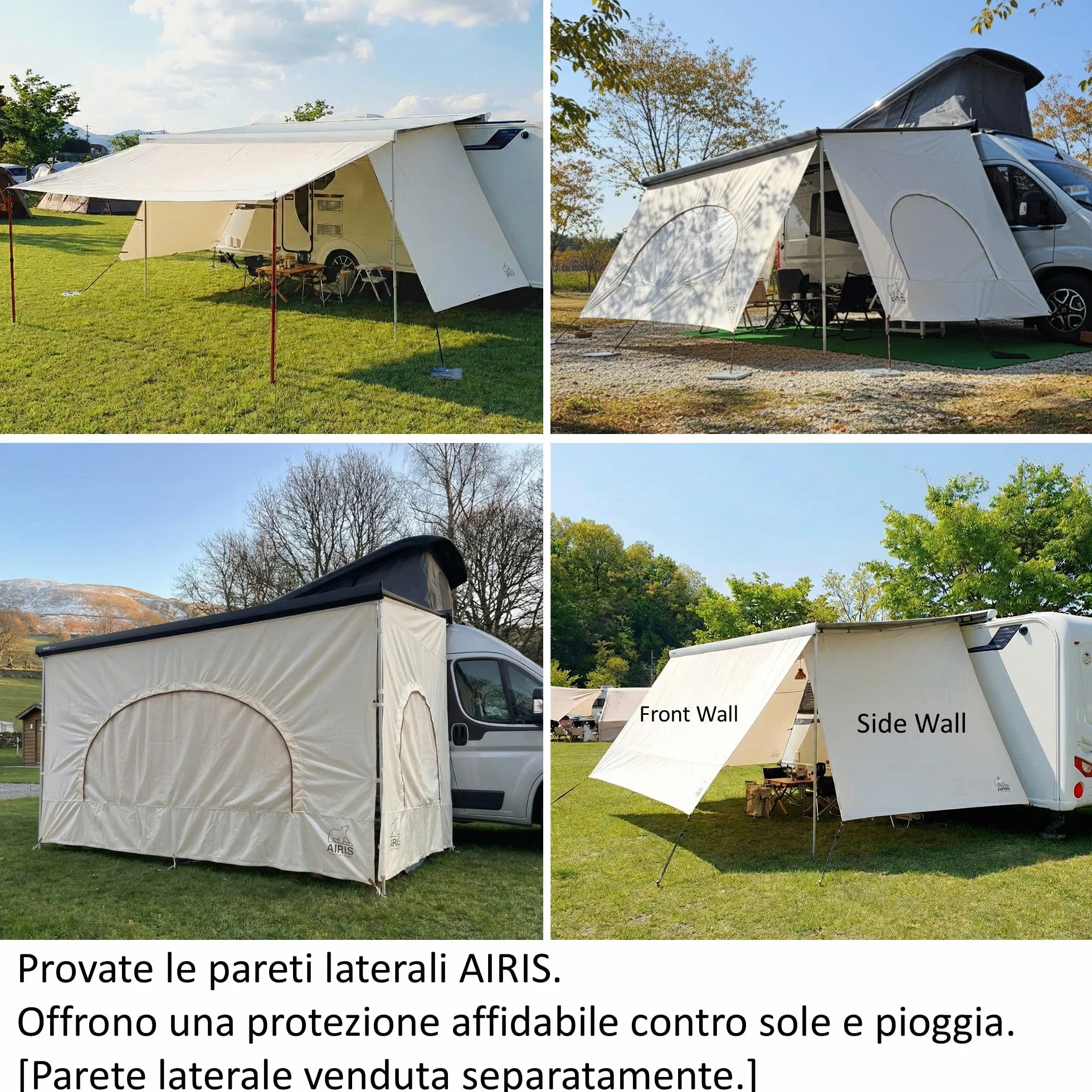 Fiamma F45 AIRIS Parete Anteriore Tenda da Sole Camper 390x190 cm Tessuto Misto Cotone Avorio Impermeabile Protezione UV