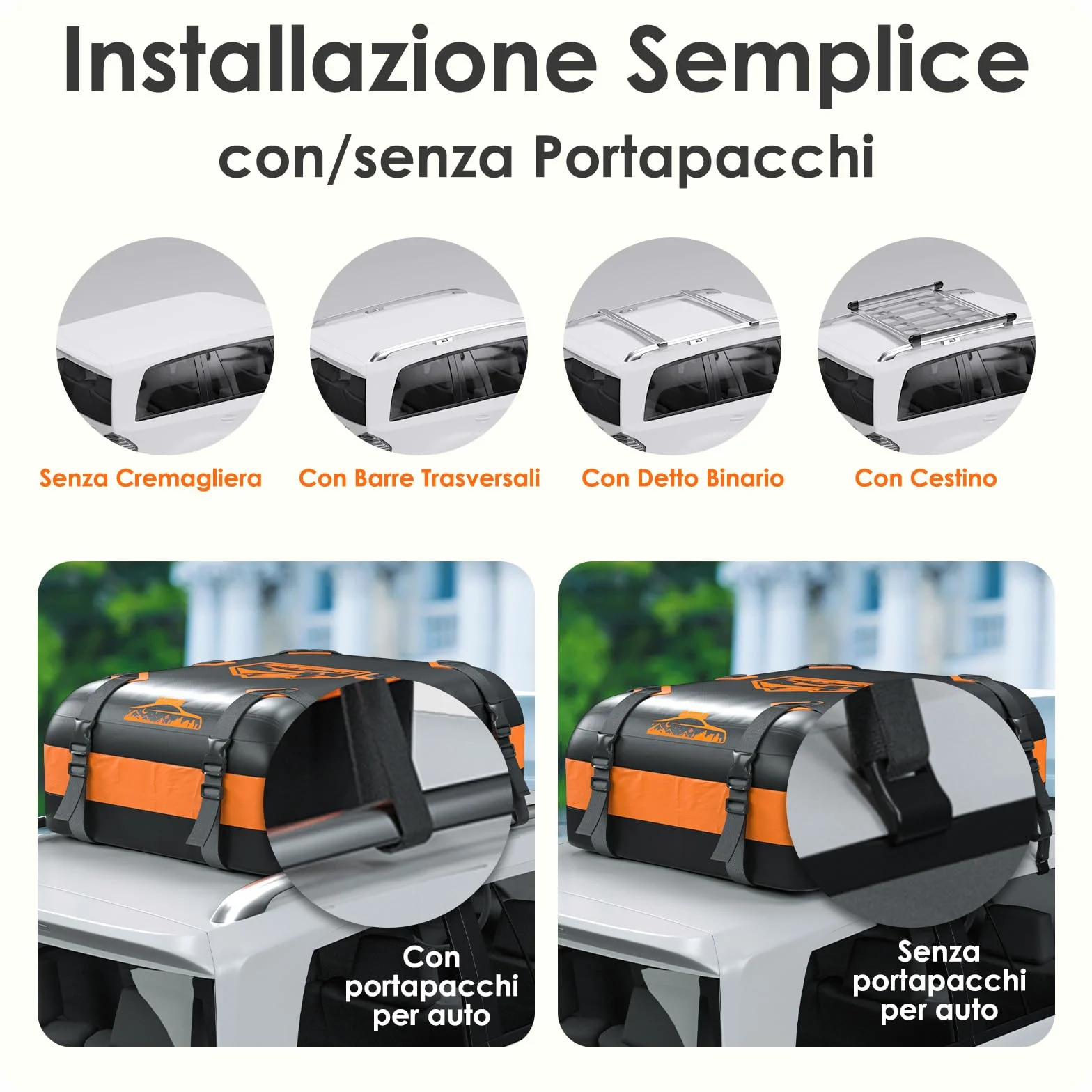Baule Auto Tetto Inimpermeabile 1000D Arancia 566L Box Tetto Auto