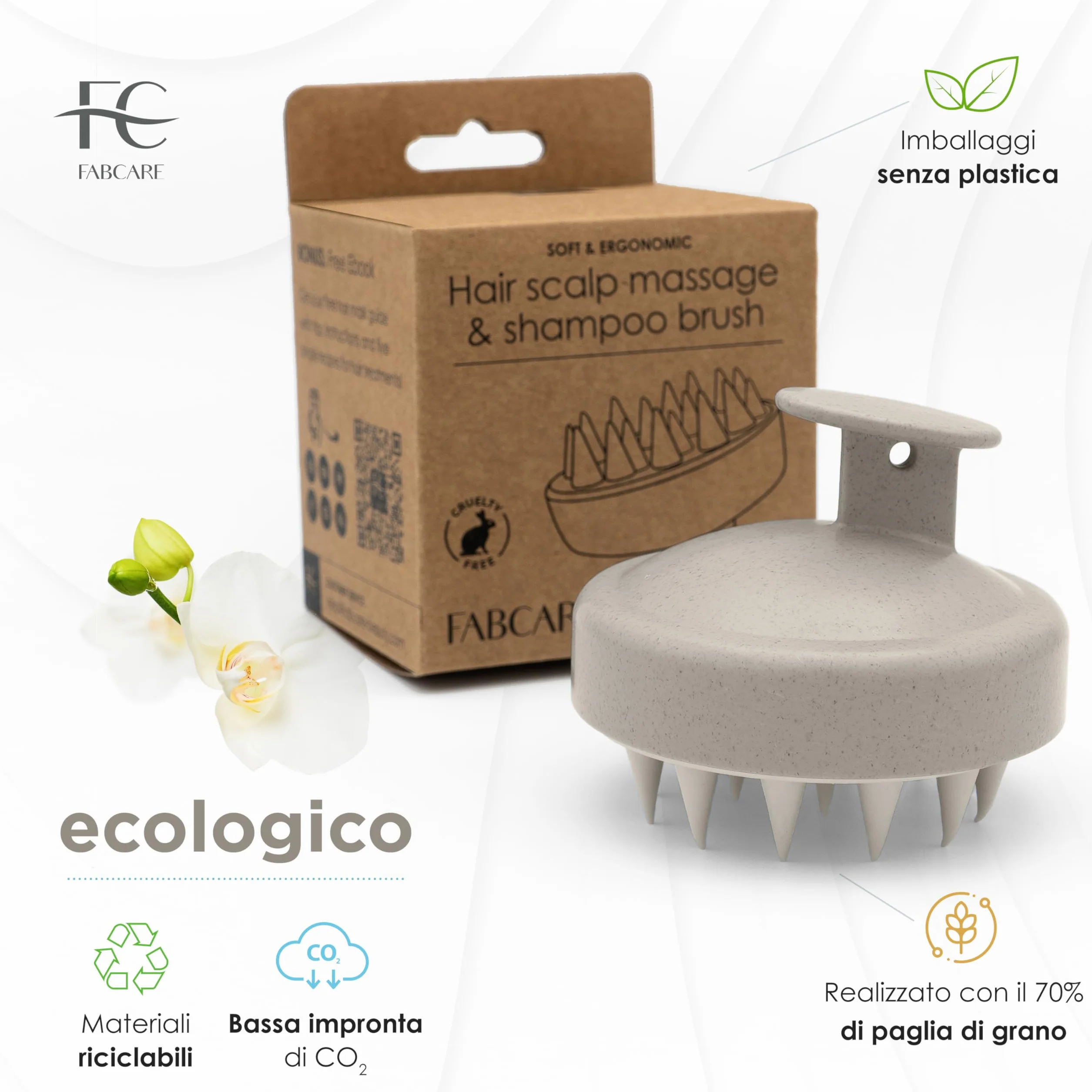 FABCARE Massaggiatore Cuoio Capelluto, Spazzola Massaggio in Silicone, Steli di Grano, Capelli Asciutti e Bagnati, Beige