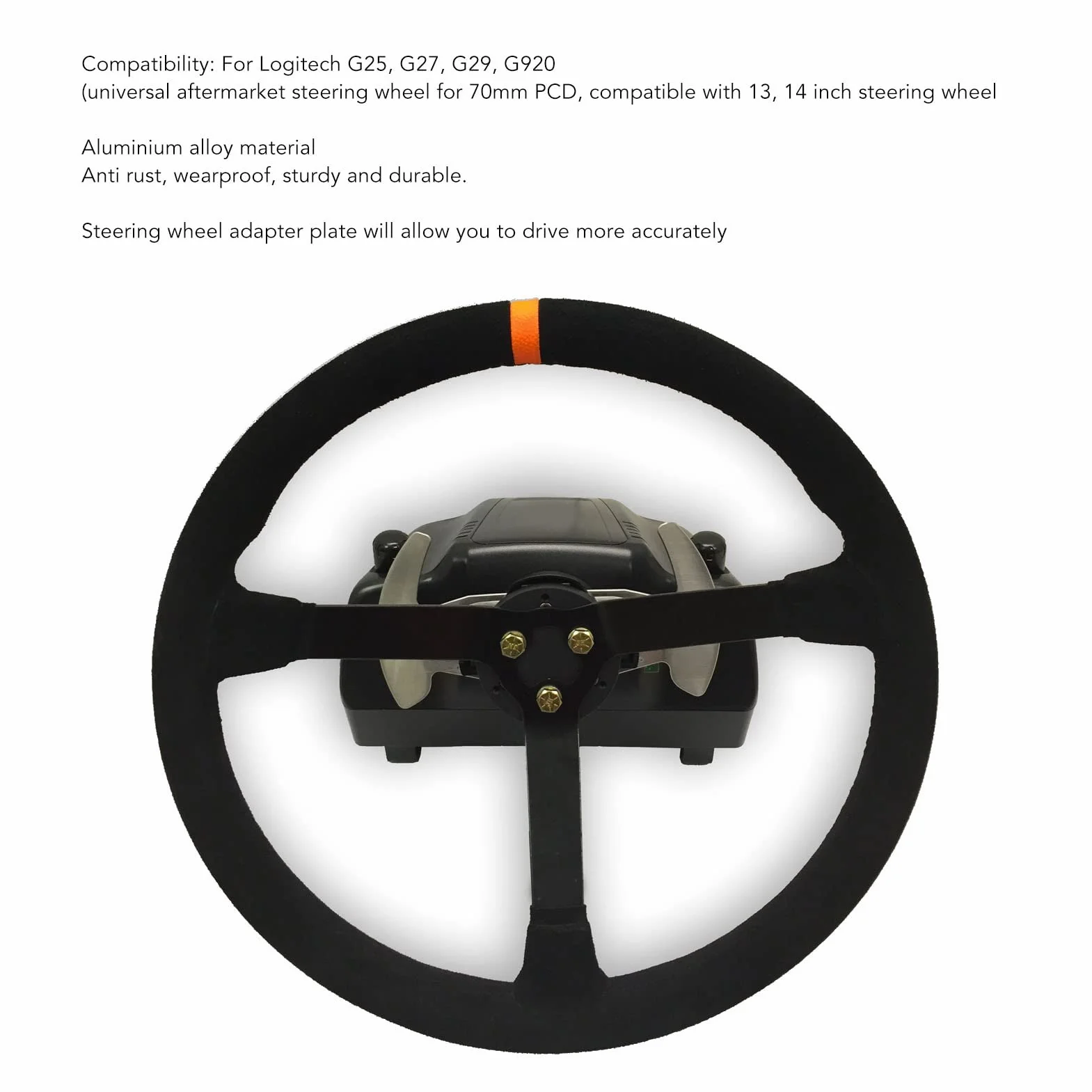 Piastra Adattatore Volante 70mm 6 Fori Lega Alluminio per Logitech G25 G27 G29 G920 13-14 Pollici Nero