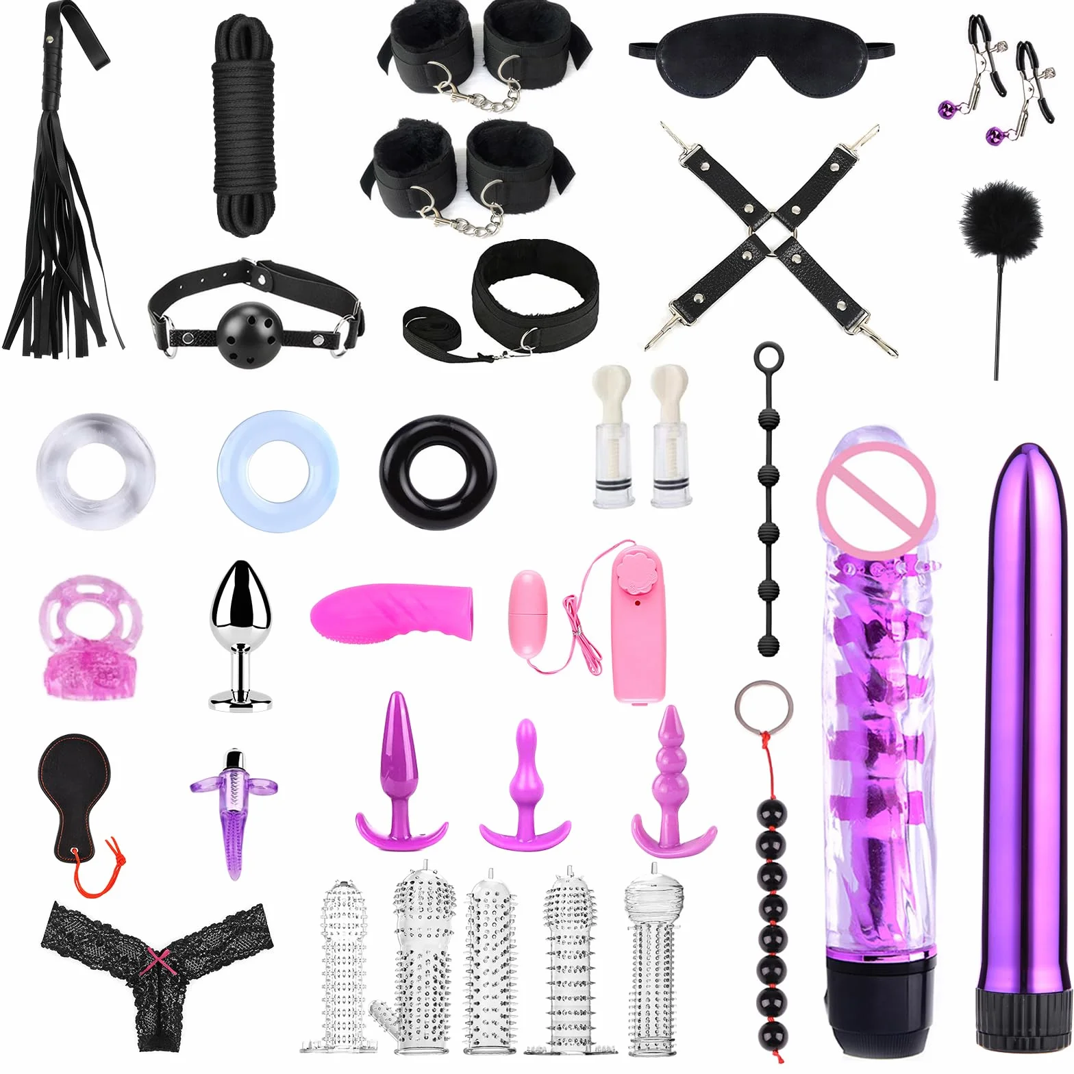Kit bondage SM Oziral 34 pezzi BDSM Set per letto giocattoli sessuali coppie accessori principianti plug anale nero