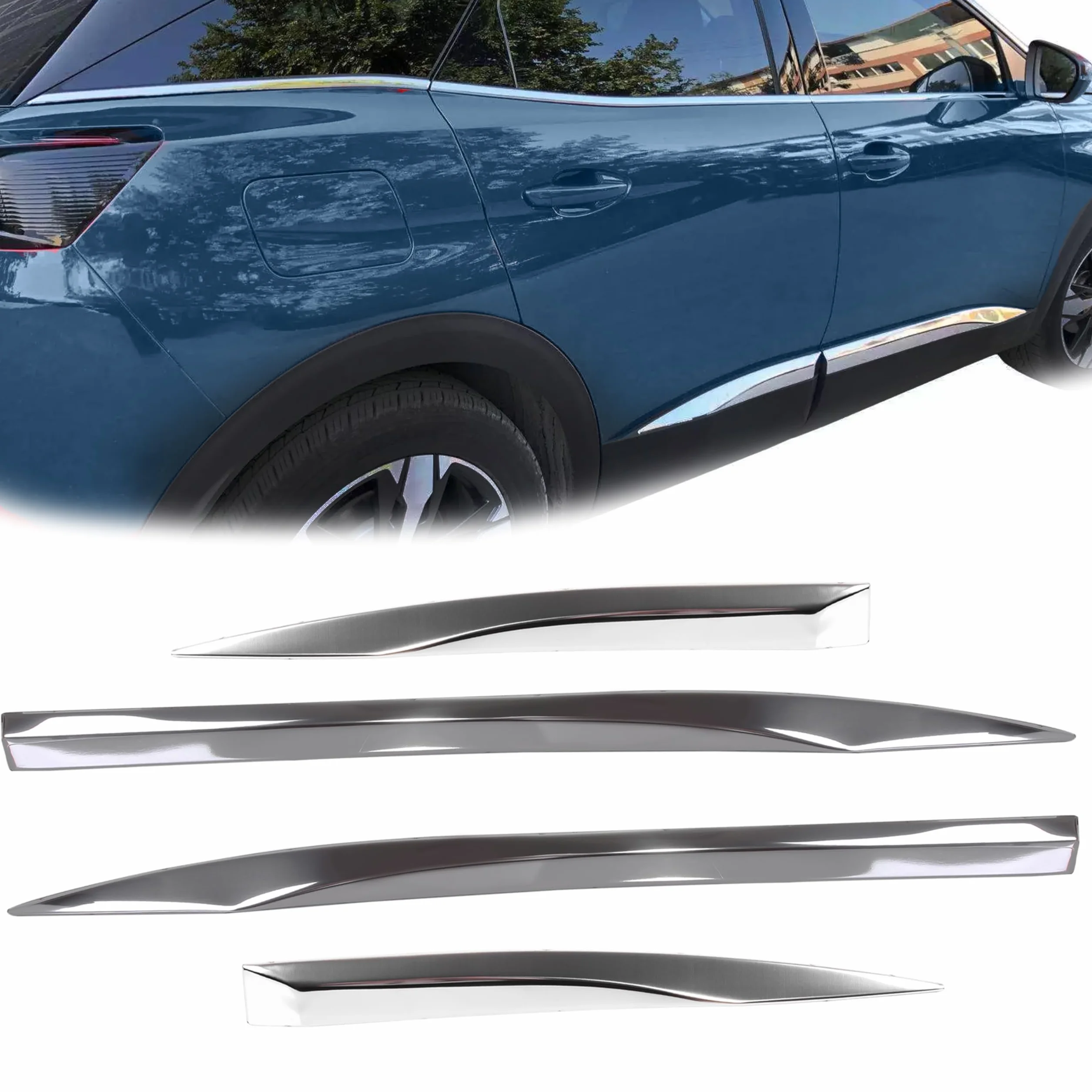 INLY 4 pezzi modanature laterali cromate in acciaio inox compatibili con 3008