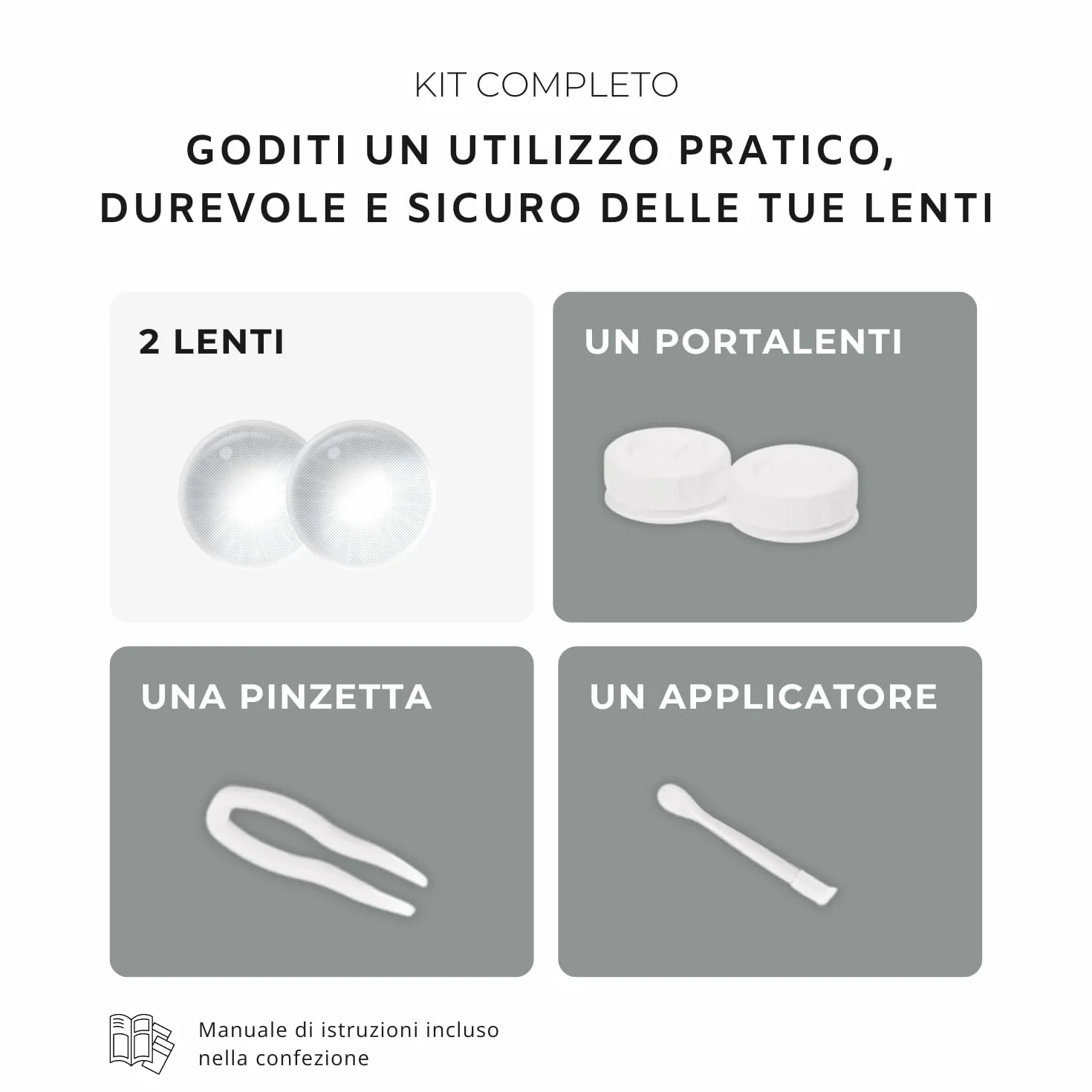 Lenti a Contatto Colorate Grigie Naturali GRAPHITE Kit Completo 2 Lenti Annuali Non Graduate per Occhi Scuri