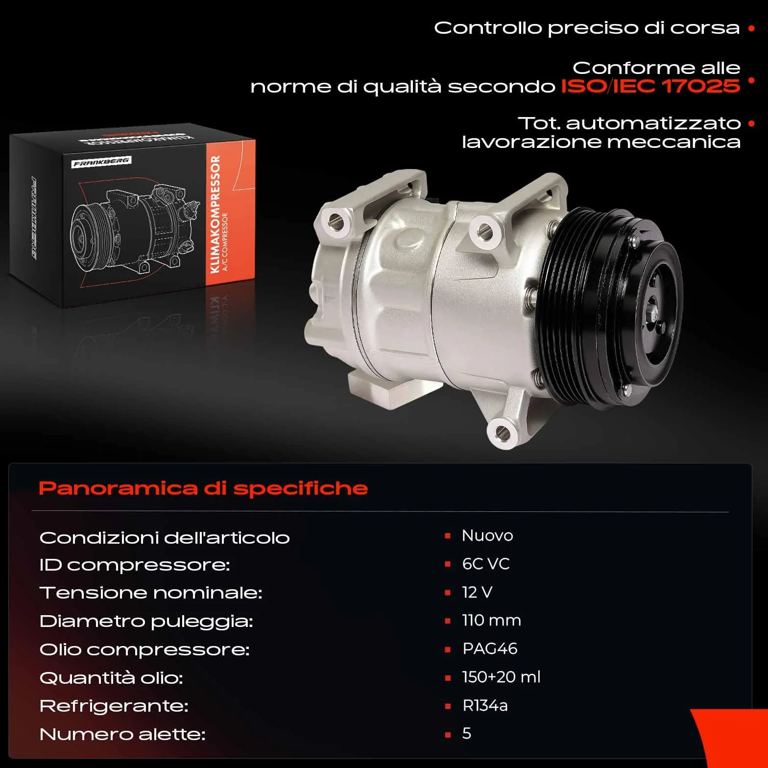 Frankberg Compressore aria condizionata con frizione Benzina Compatibile Renegade SUV 500X 334