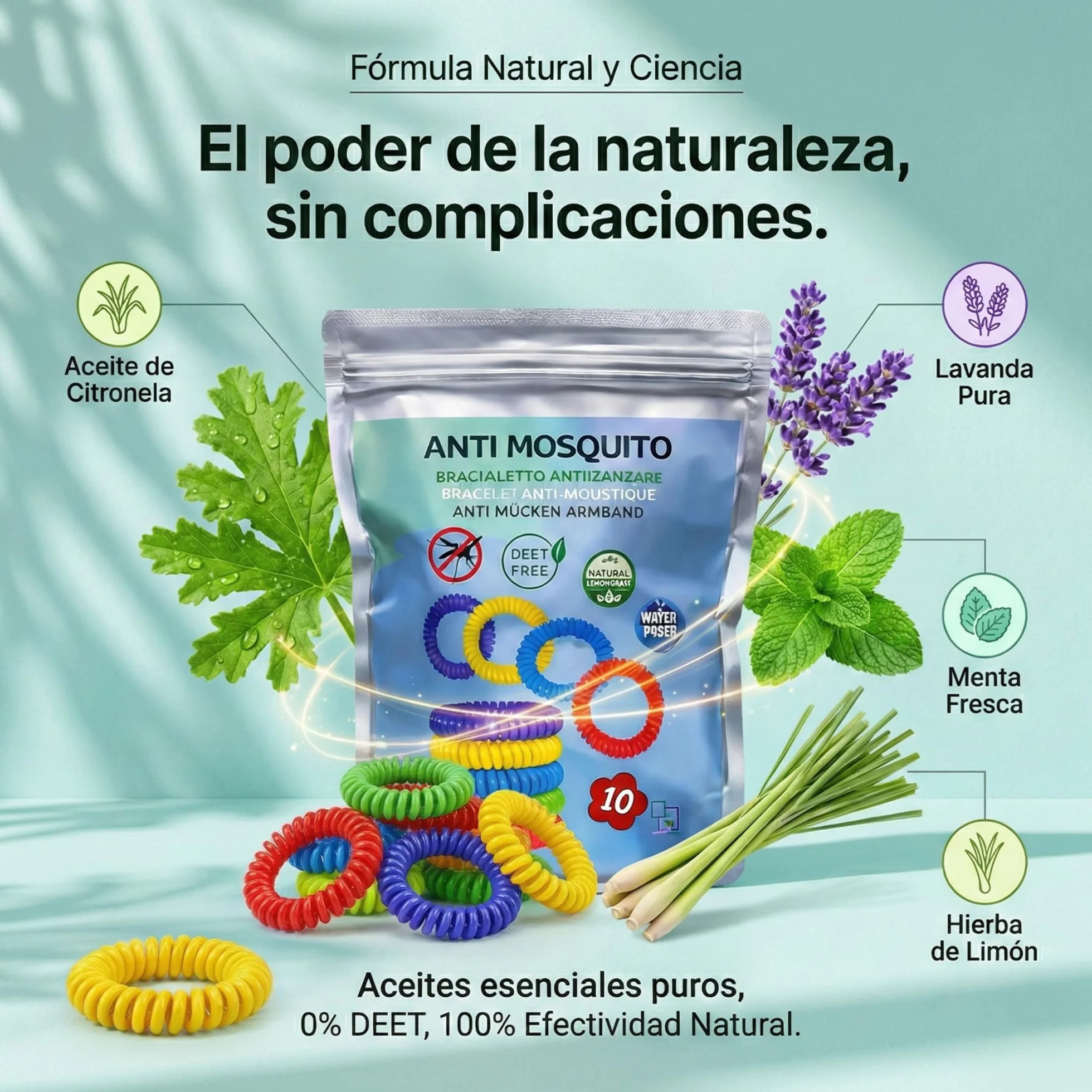 Braccialetto Antizanzare 10 Braccialetti Repellenti per Zanzare con Oli Essenziali di Citronella Naturale Senza DEET Protezione Adulti Bambini