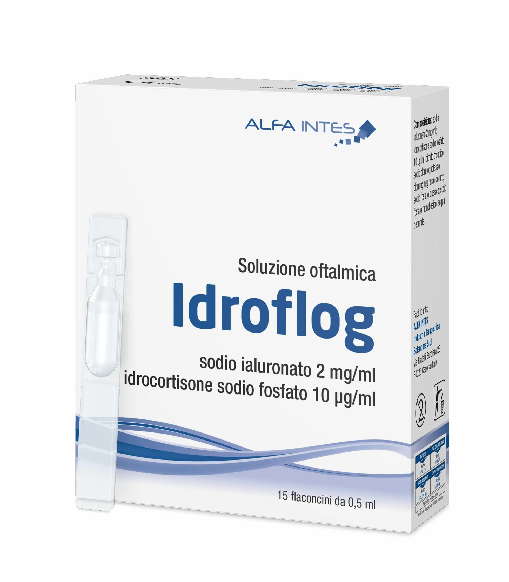 Idroflog Collirio sterile acido ialuronico idratante lubrificante occhi secchi 15 flaconcini 0,5 ml senza conservanti
