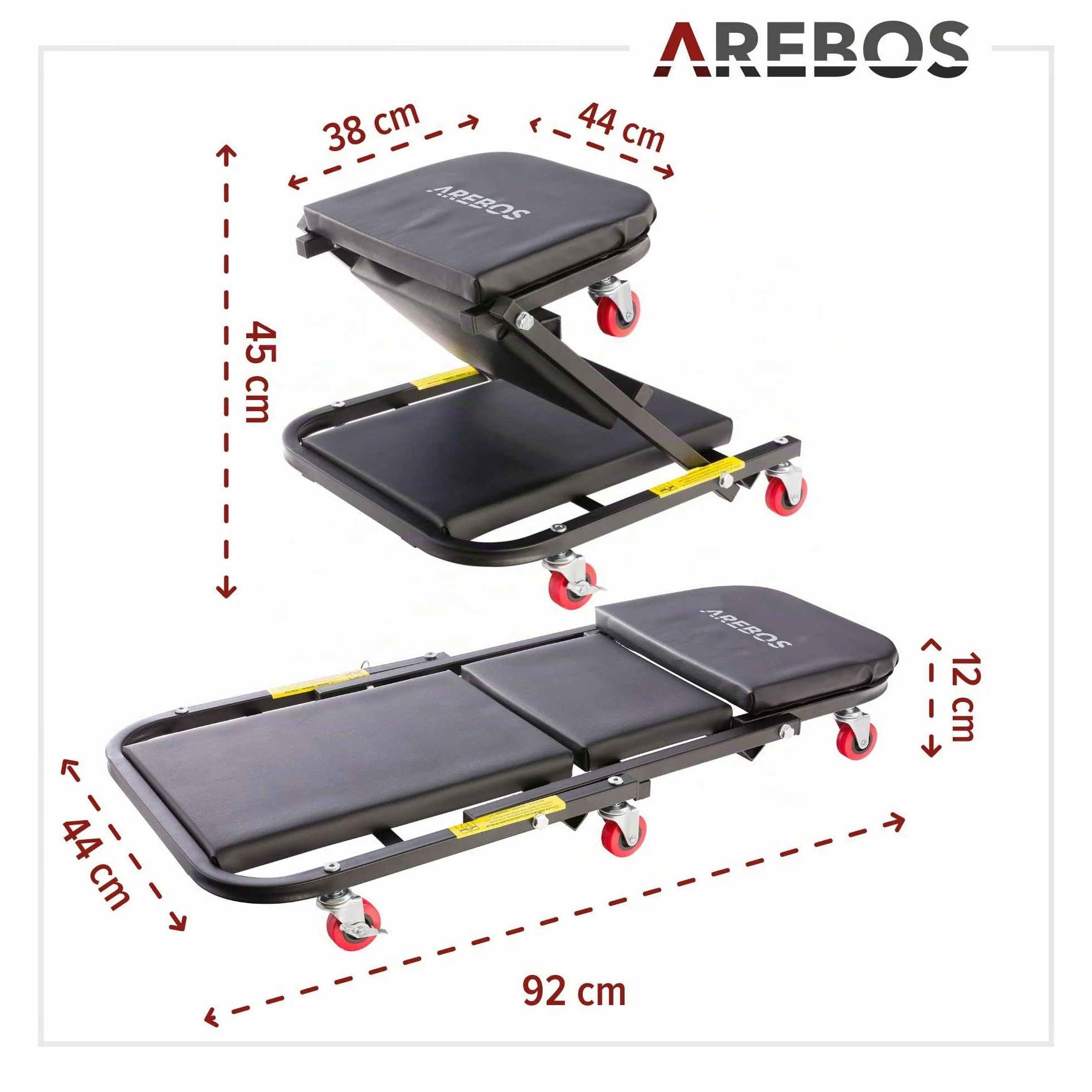 AREBOS Carrello per Montaggio 2 in 1 Fino a 150 kg Carrellino Sgabello da Officina