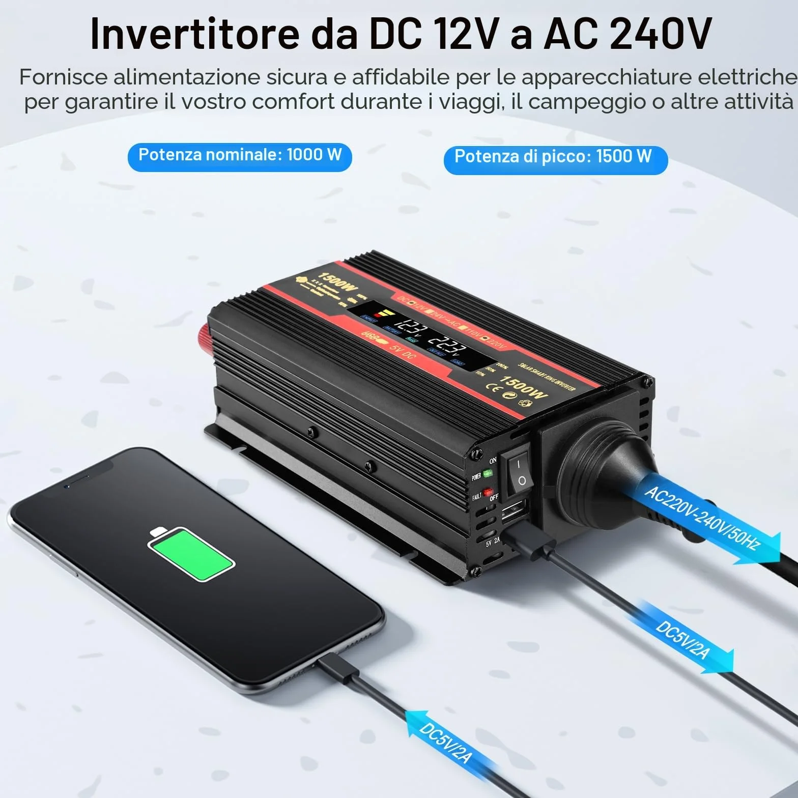 Premio Convertitore Di Tensione 1500W 12V 220V Power Inverter Con Allume Cigare 2 Porte USB