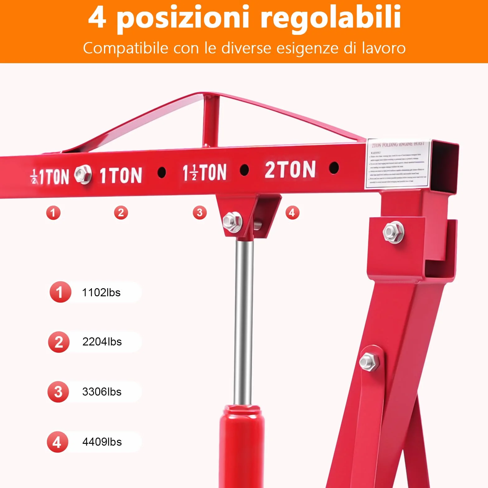 Gru da officina pieghevole 2000 kg acciaio carbonio 148 cm 4 posizioni regolabili confezione da 2