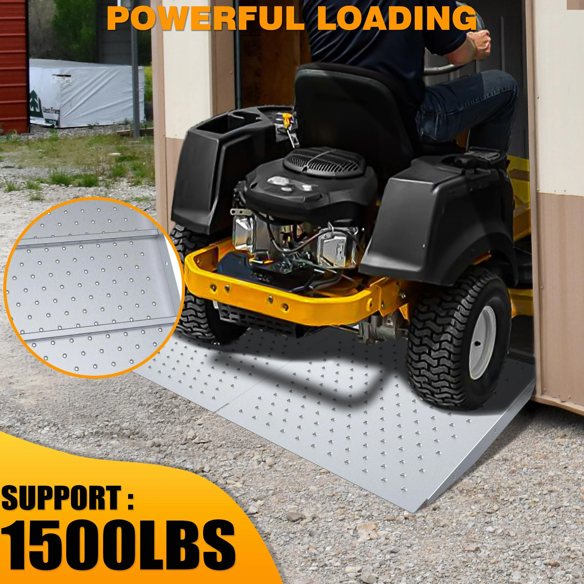 Rampa da 74 cm x 61 cm per Capannone per Rasaerba e Attrezzature da Giardino – Capacità 680 Kg Piastra Perforata Antiscivolo per ATV, Motociclette, Garage e Fienili (2 Pezzo)
