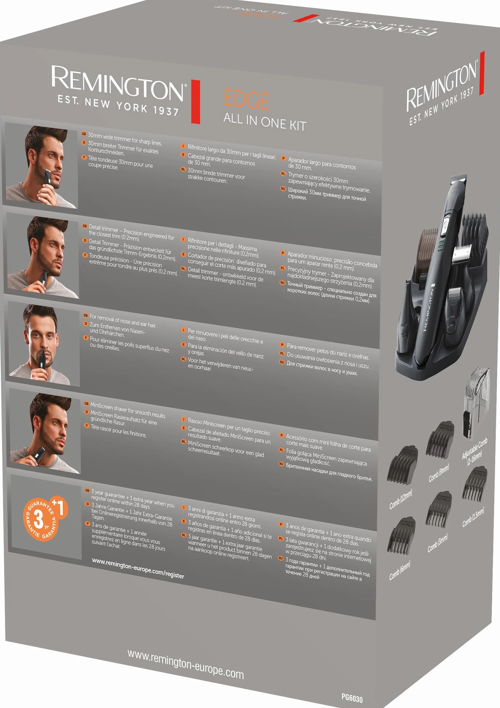 Remington Personal Groomer Edge PG6030 Rasoio Elettrico Multiuso 4 Testine Rimovibili
