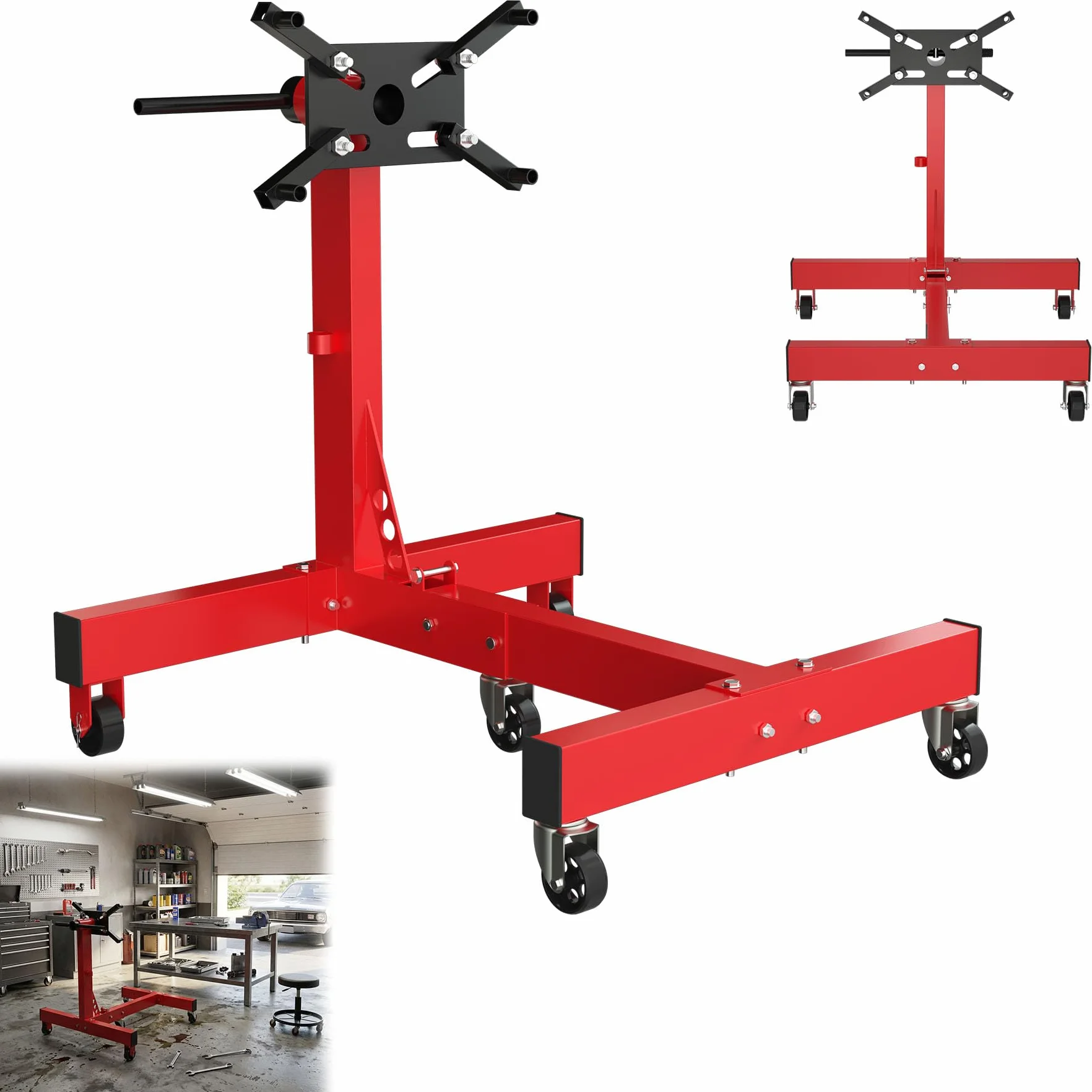 Froadp Supporto per motore e sollevatore idraulico, portata fino a 680 kg, rotazione a 360° con braccio di supporto, sollevatore idraulico stabile per cambio, supporto per cambio con ruote, supporto